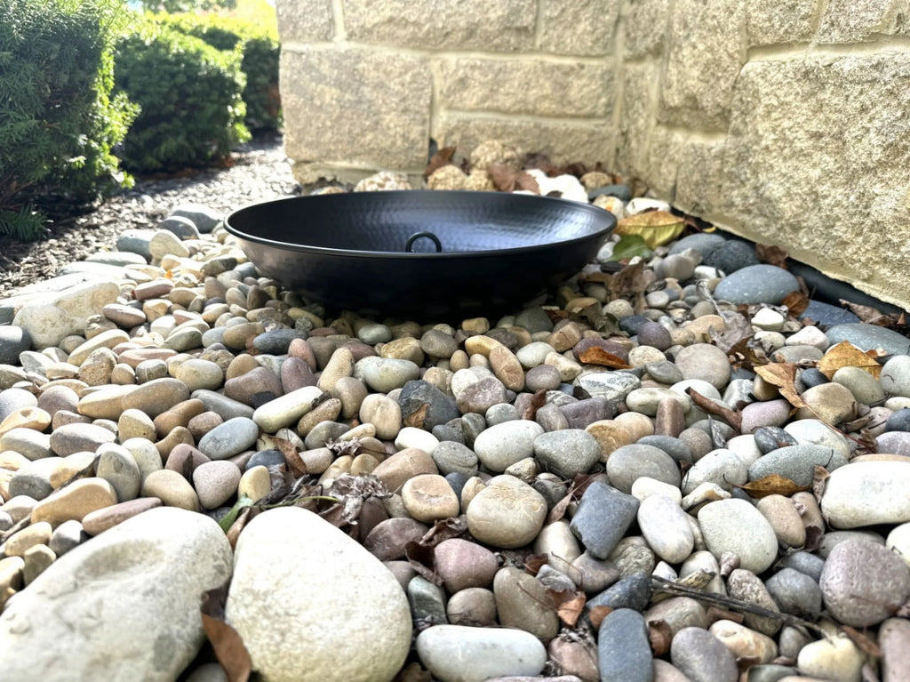 U-nitt Rain Chains 16" Anchoring Catch Basin/Receptacle/Bowl/Dish/Anchor, Black Powder Coated, Hammered, for Roof Gutter Rain Chain Installation, A Decorative Fountain, A Bird Bath/Birdbath, 976BLK