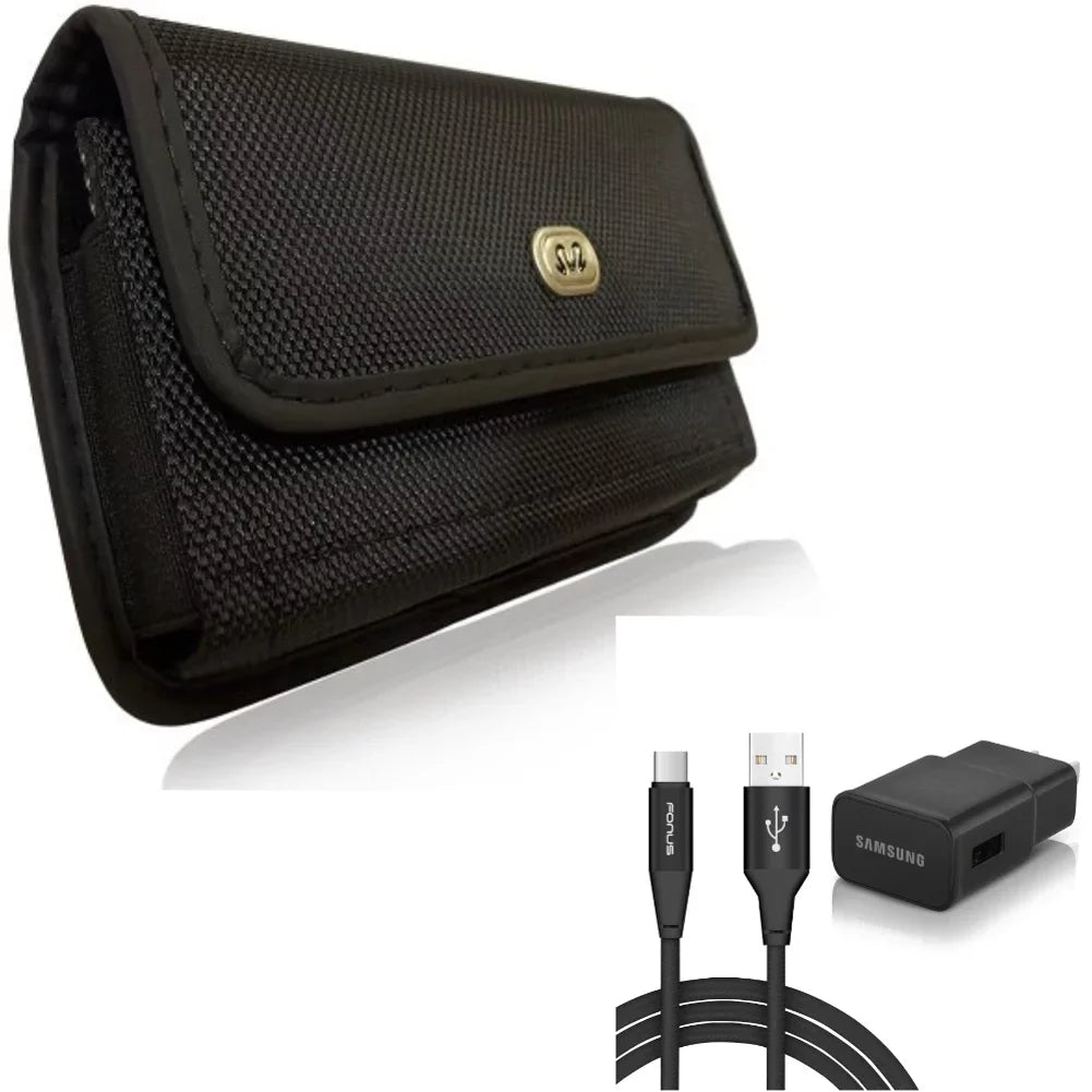 Holster Rugged Case Belt Clip w 6ft USizeB Cable Type-C Fast Home Charger for ZTE Axon 10 Pro