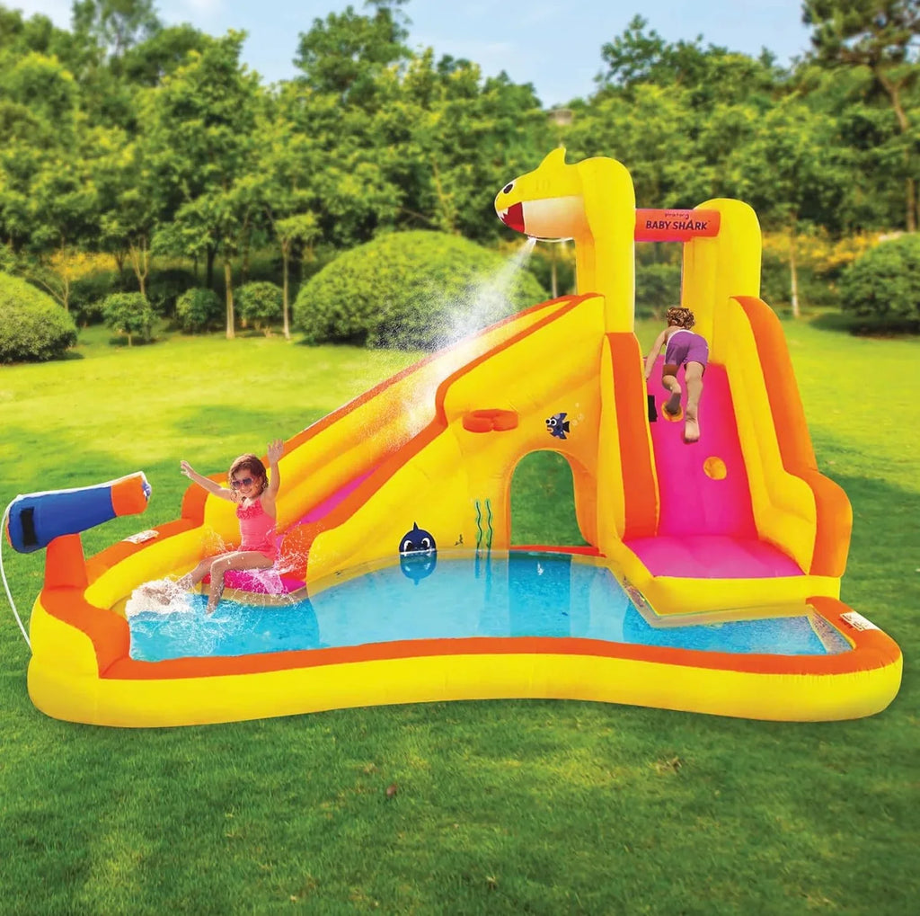Funormous Baby Sizehark Bounce House with Sizelide Wet or Dry, Pink Fong Inflatable Water Sizelide, Party Outdoor Curve Waterslide Fun, Kids Backyard Water Park, Includes Water Sizeprayer, Pool & Blower