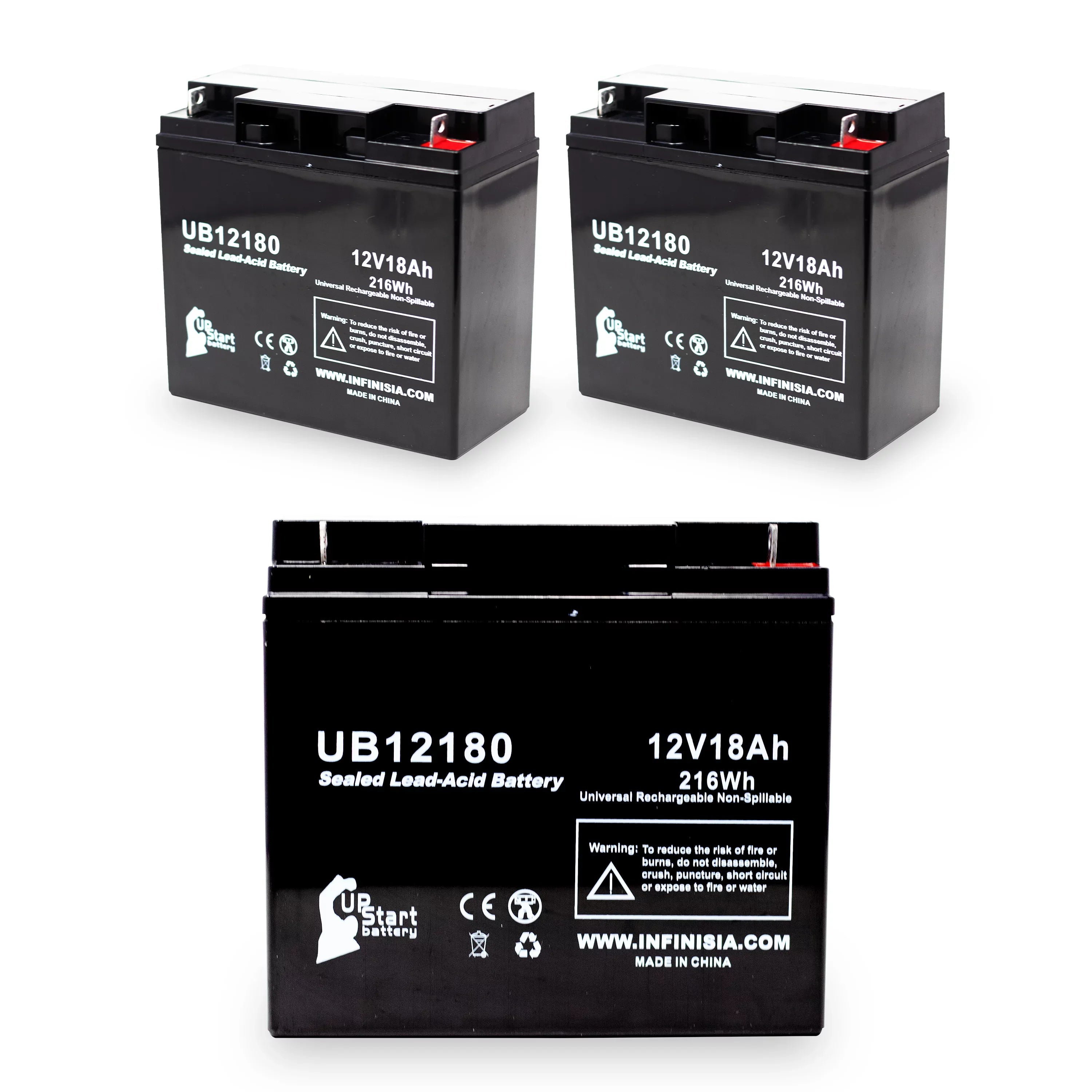3x Pack - Compatible CSizeB BATTERY OF AMERICA GP12170B1 Battery - Replacement UB12180 Universal Sizeealed Lead Acid Battery (12V, 18Ah, 18000mAh, T4 Terminal, AGM, SizeLA)