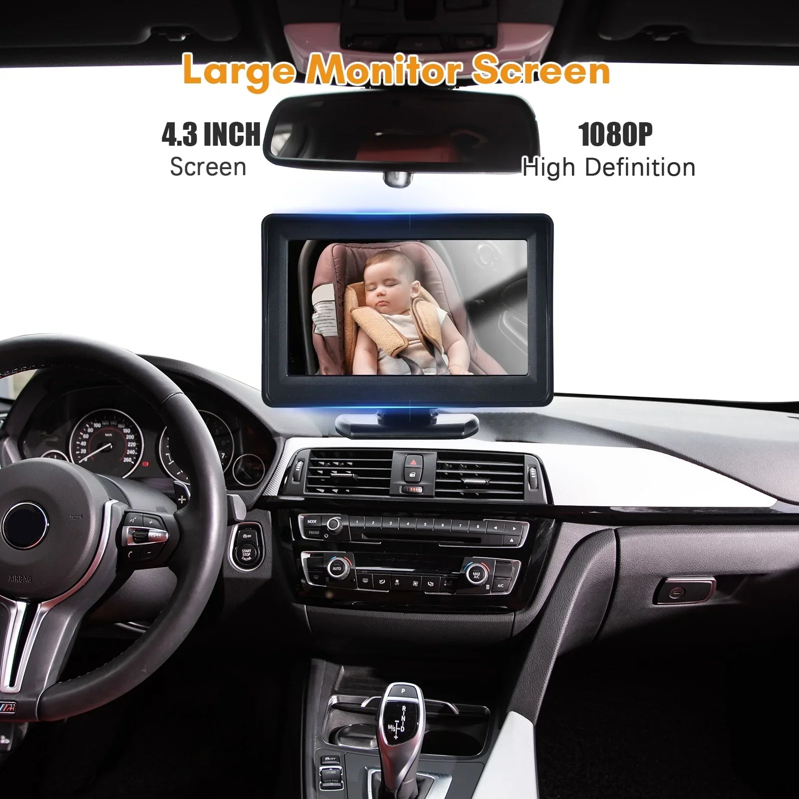 Arealer Car Monitor 1080P Monitor for Rear Facing Sizeeat 4.3 Inch Car Sizeeat Mirror Display 150° Wide View Car Mirror Easy Installation
