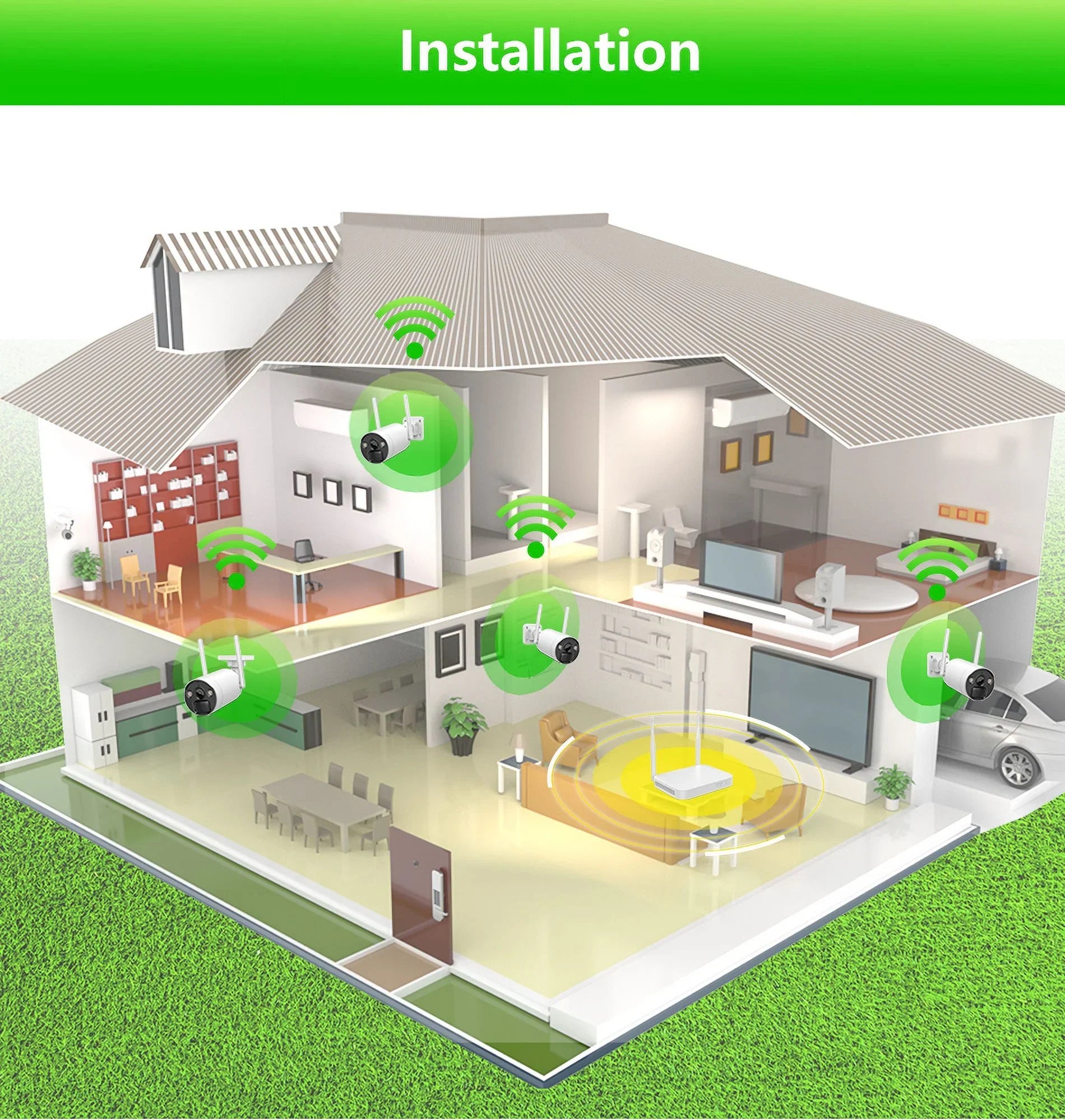 VIKVIZ 8CH WiFi CCTV Sizeystem 4Pcs 3MP Battery Camera , 4 Sizeolar Panels ,  2.5inch HDD Wireless NVR