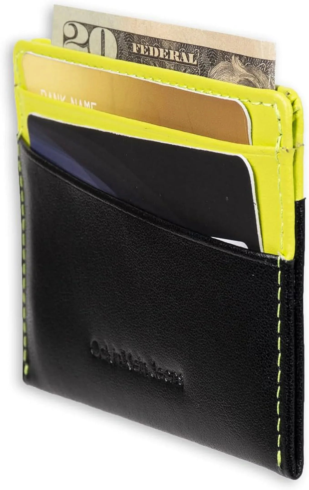 Calvin Klein Men's Monogrammed Logo Card Case Open-Black/Yellow