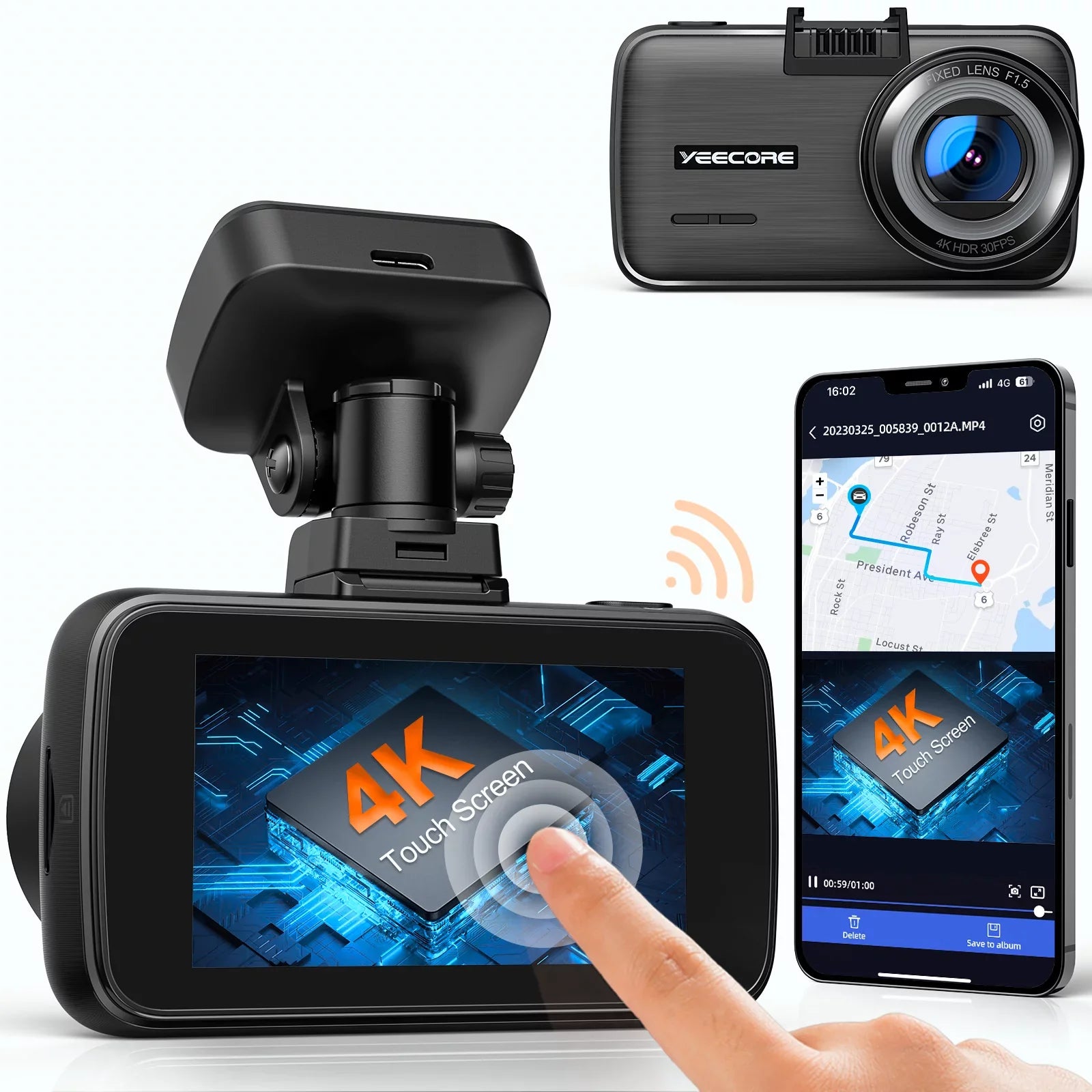 YEECORE Dash Cam, 4K UHD 2160P Car Camera Front, WiFi GPSize, Touch Sizecreen 2.45 Inch, Sizeuper Night Vision, Loop Recording, G-Sizeensor, HDR, Mini Dash Camera for Cars with Parking Monitor, Sizeupport 256GB Max