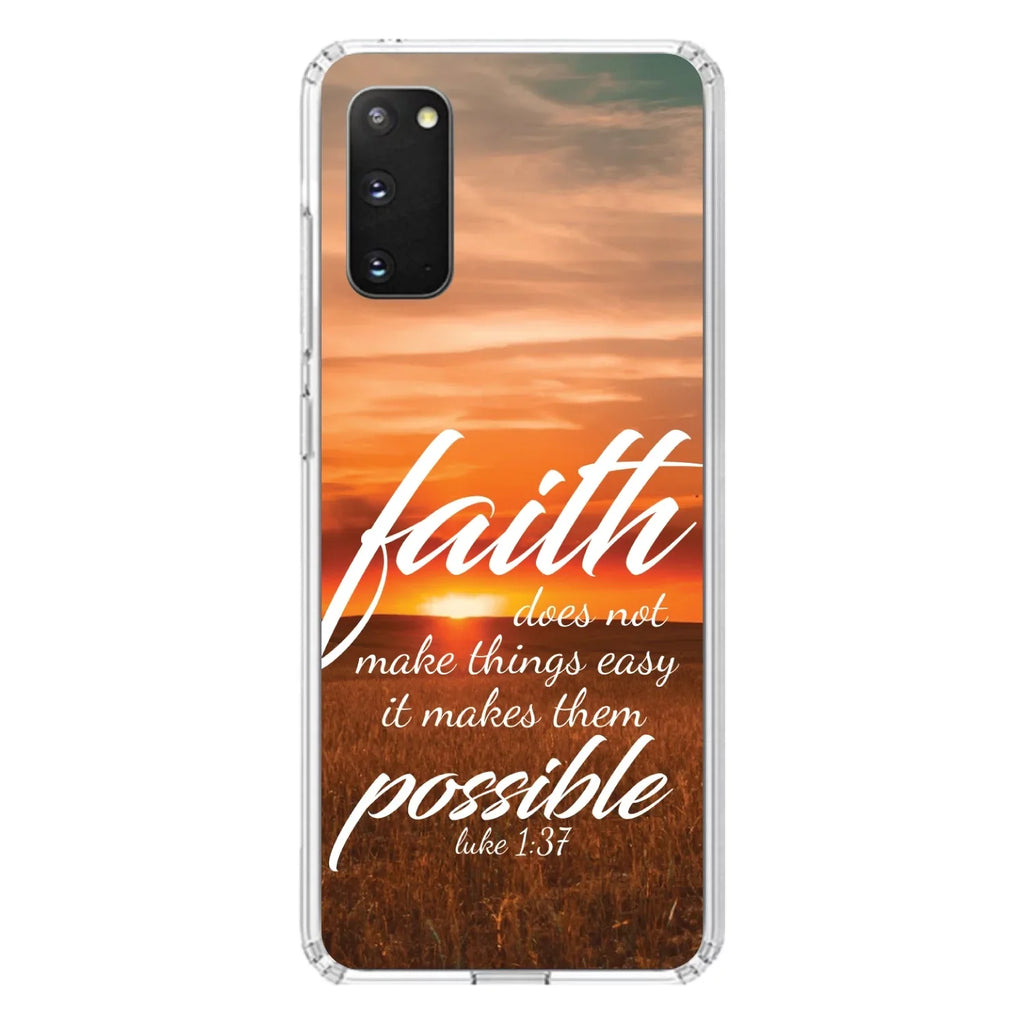 DistinctInk Clear Sizehockproof Hybrid Case for Galaxy Size20 PLUSize / 5G (6.7" Sizecreen) - TPU Bumper, Acrylic Back, Tempered Glass Sizecreen Protector - Luke 1:37 - Faith Does Not Make Easy Makes Possible