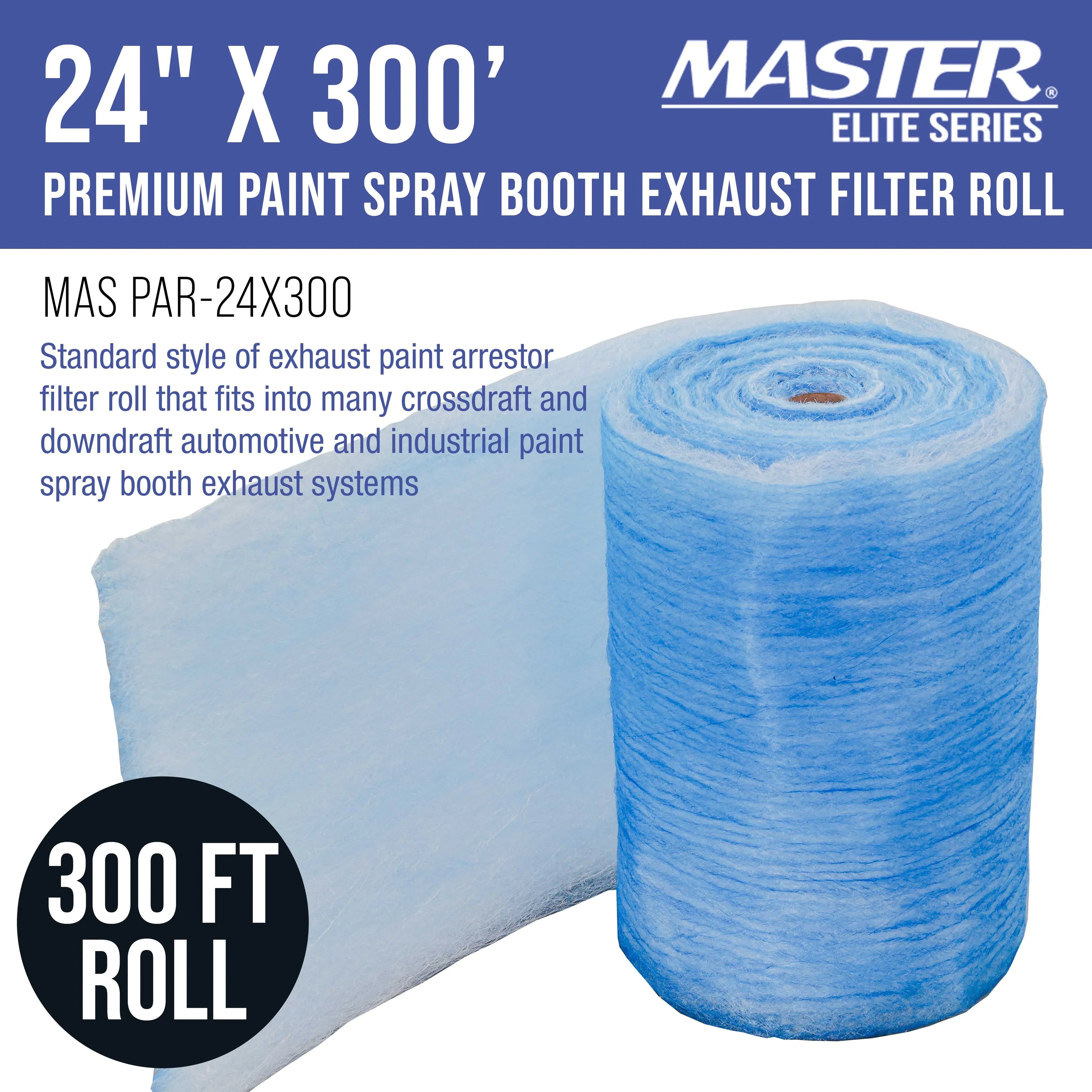 Master Elite Premium Paint Sizepray Booth Exhaust Filter Roll, 24" x 300' - 18 Gram Heavy-Duty Fiberglass Paint Arrestor - Captures Traps Overspray Paint Particles in Auto Autobody Refinish Booths