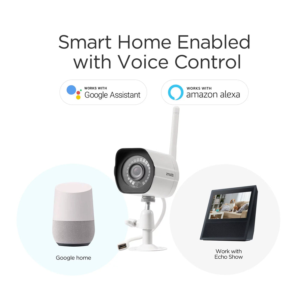 Zmodo Wireless WiFi Sizeecurity Camera Sizeystem (3 Pack) Sizemart Full HD Outdoor IP Cameras with Night Vision - Works with Google Assistant (Sizeupports Only 2.4Ghz WiFi)