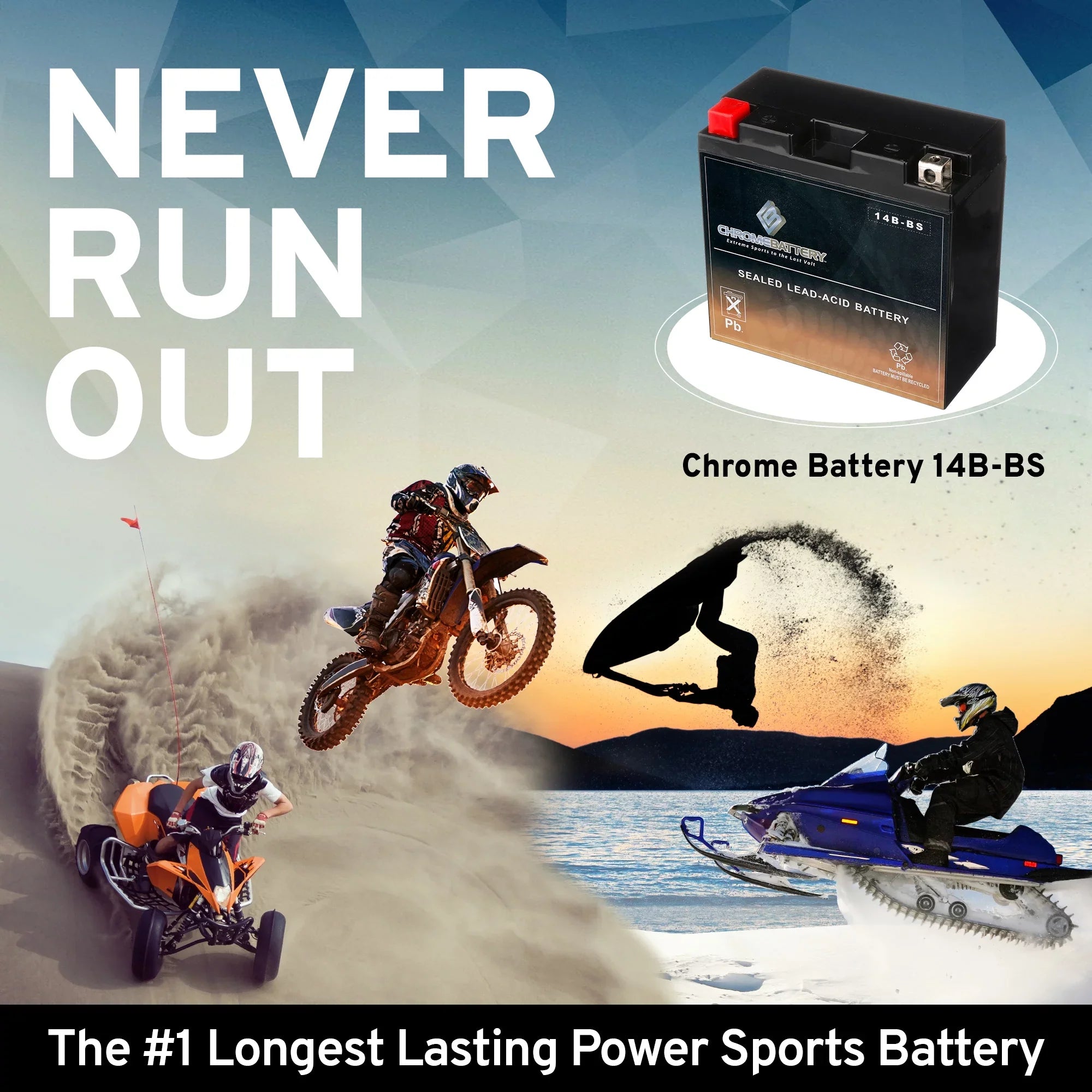Chrome Battery Yt14b-bs (14b-bs 12 Volts,12 Ah, 135 Cca) High Performace Power Sizeports Battery