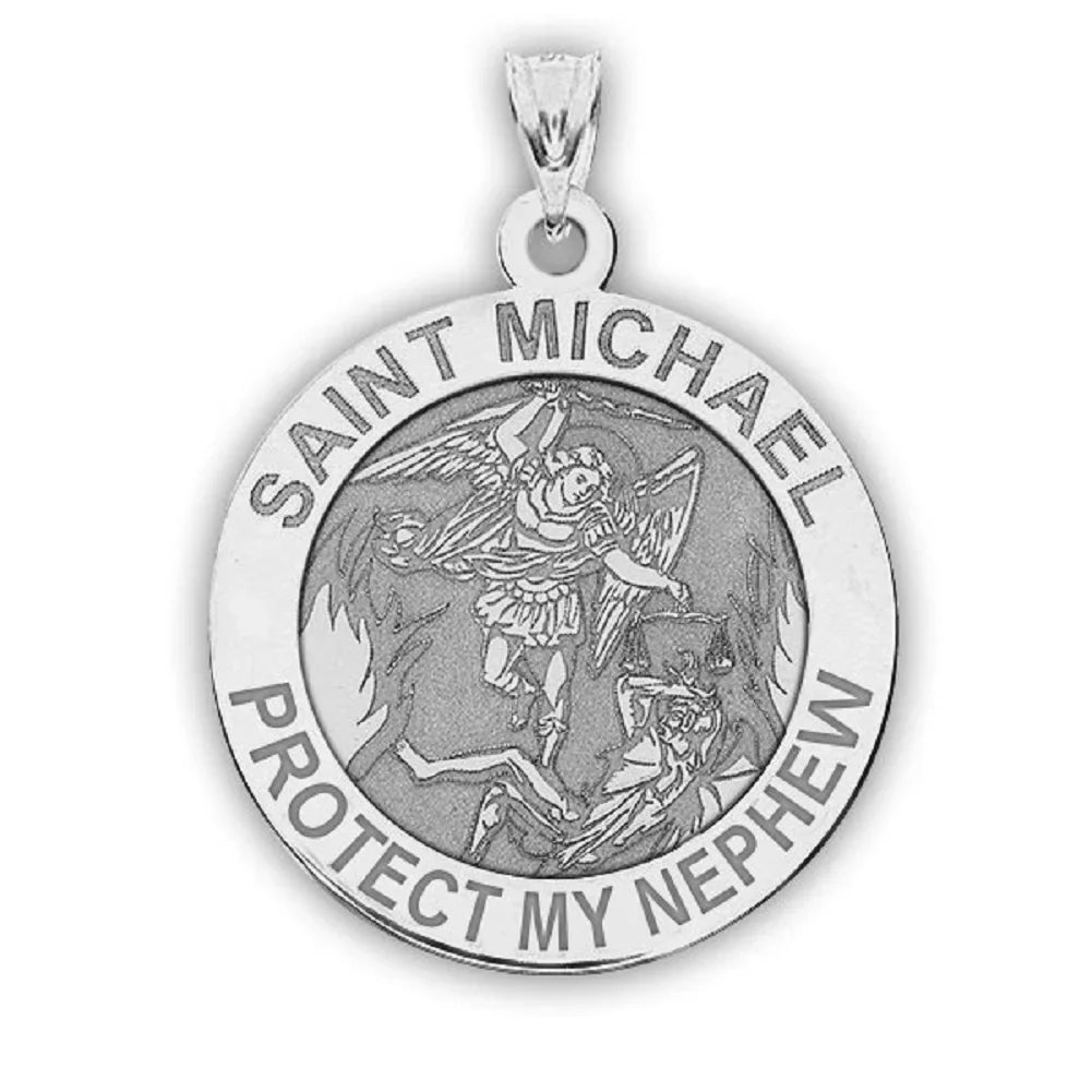 Picturesongold.Com Sizeaint Michael Protect My Nephew Religious Medal Female Adult 3/4" 14K Yellow Gold