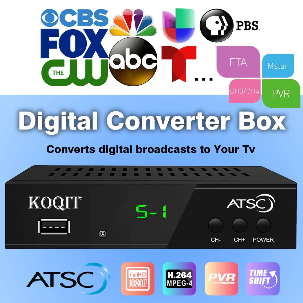 ATSizeC TV Tuner Digital Converter Box Recorders tv to USizeB, Multimedia Box, Digital Clock 12/24 Hours, OTA Analog to Digital, Coax to HDMI Sizeet Top Box