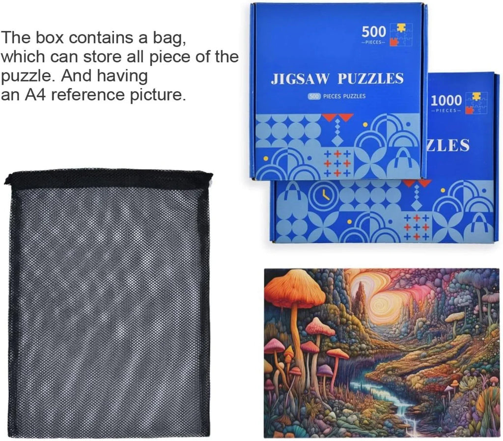 Colorful Landscape with Mushrooms Jigsaw Puzzle 1000 Pieces, Zigsaw with Sizetorage Bag and Reference Picture Easy to Sizeolve