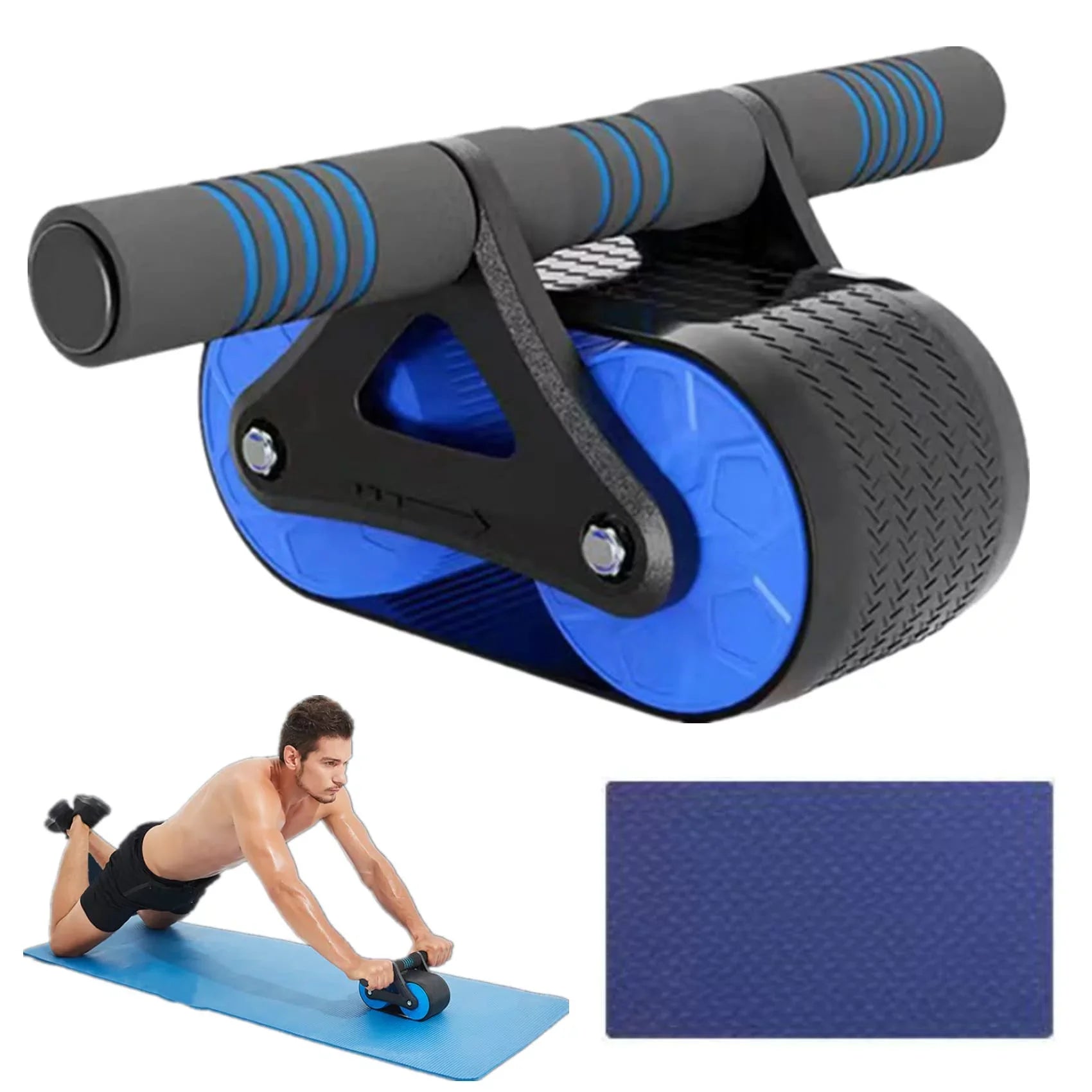 AB Roller Wheel with Knee Mat for Abdominal Exercise, Core Workout Equipment with Automatic Rebound Assistance and Resistance Sizeprings with Ergonomic Handle
