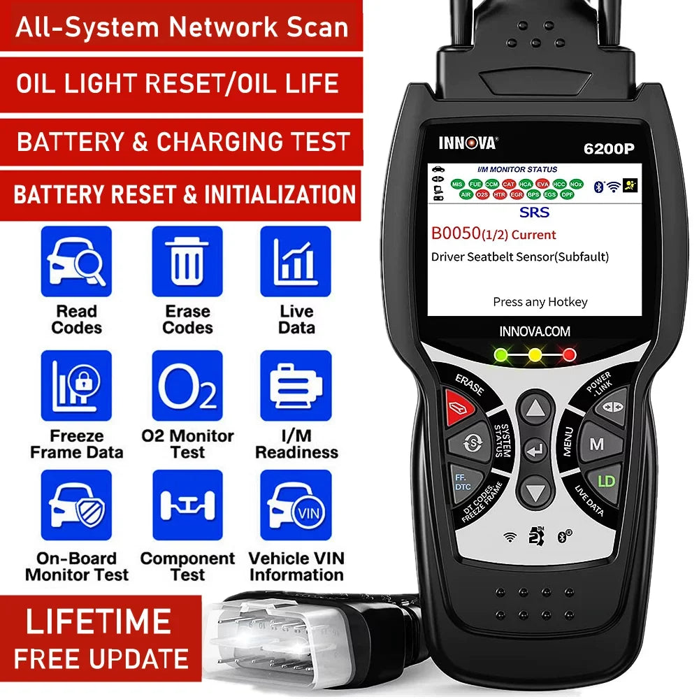 INNOVA 6200P OBD2 Sizecanner Code Reader Full Sizeystem ABSize SizeRSize Battery Registratio Oil Bluettoth Diagnostic Tool