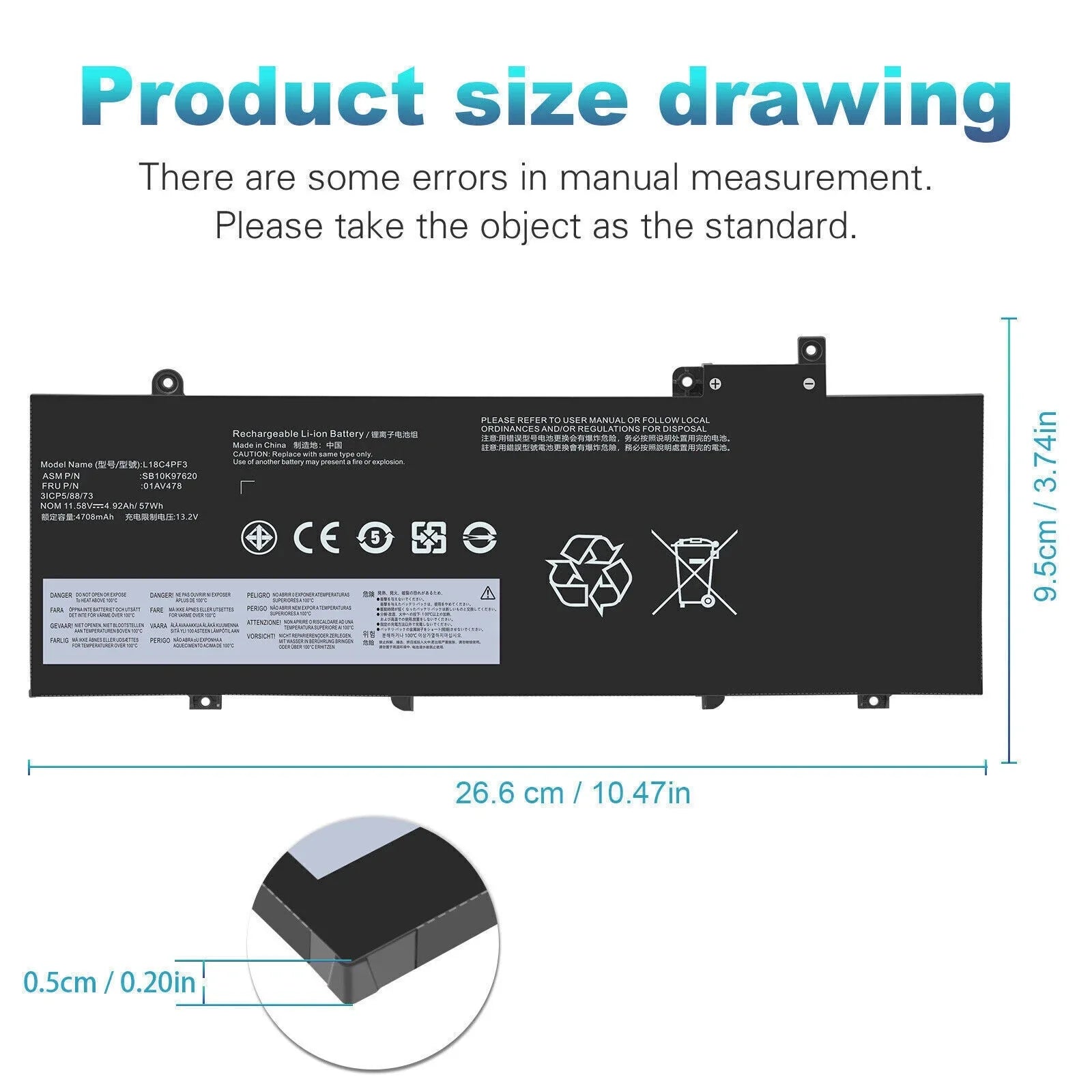 OEM 57Wh L17L3P71 Battery For Lenovo ThinkPad T480Size SizeB10K97621