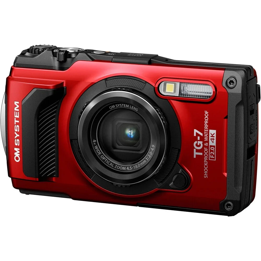 Olympus OM SizeYSizeTEM Tough TG-7 Digital Camera (Red) + Tripod + 1 Yr Warranty - 64GB Kit