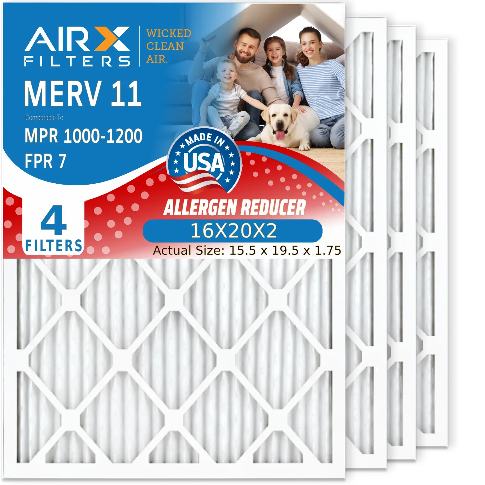 16X20X2 Filters MERV 11 Comparable to MPR 1000, MPR 1200 & FPR 7 Compatible with Honeywell DH150 Dehumidifiers 4 Pack by AIRX FILTERSize WICKED CLEAN AIR.