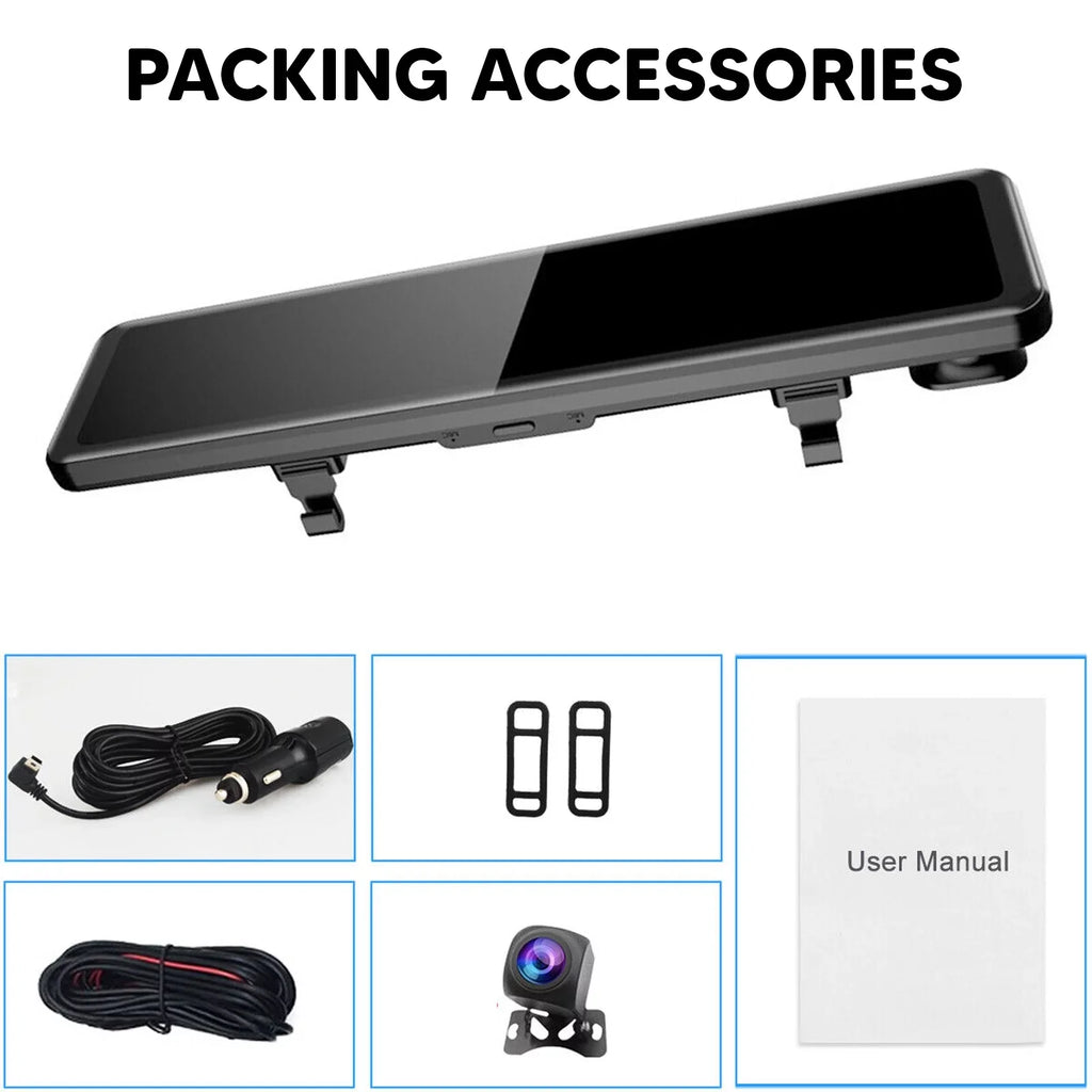 12"Dual Dash Cam GPSize Car Rear View Mirror Camera DVR Video Recorder Night Kits