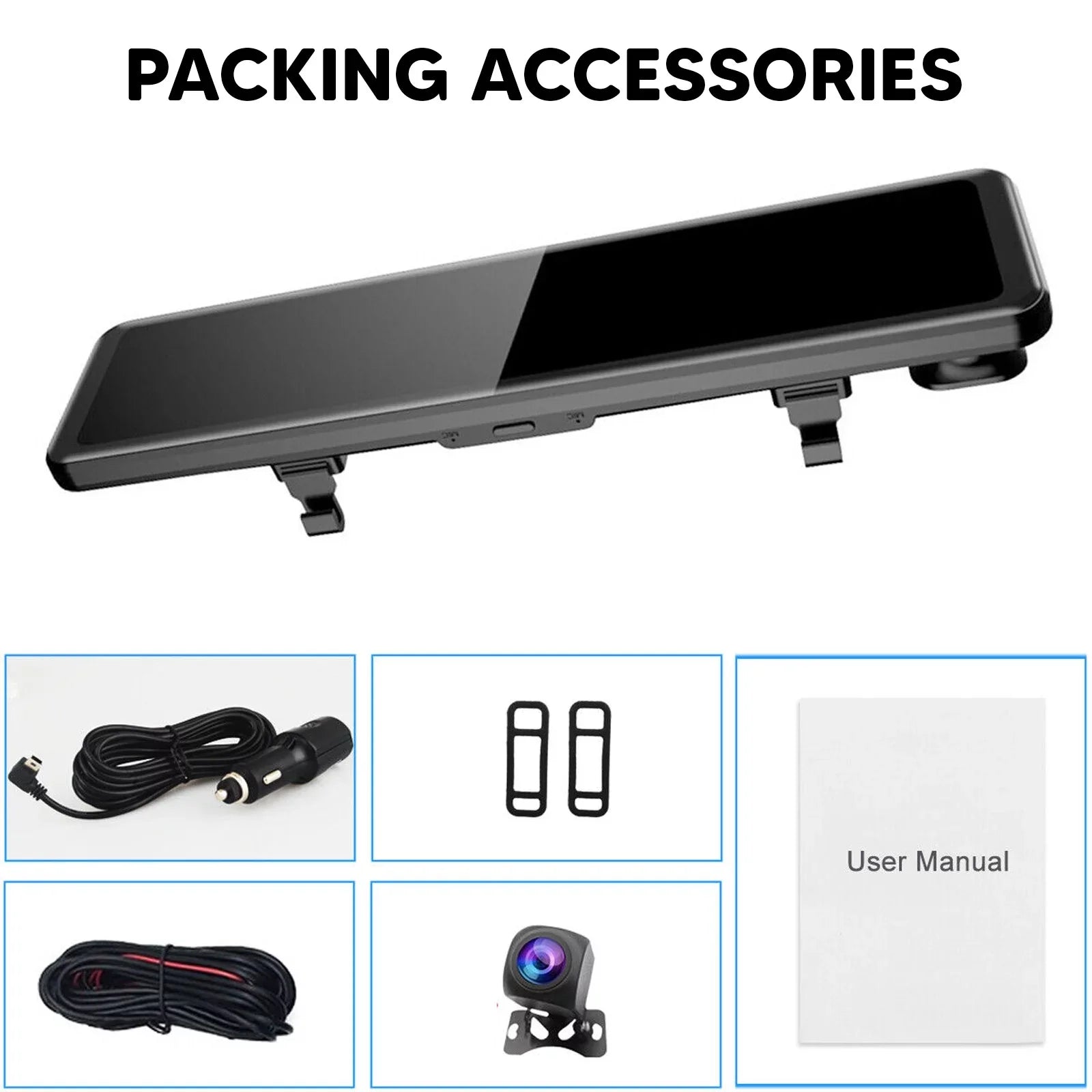12"Dual Dash Cam GPSize Car Rear View Mirror Camera DVR Video Recorder Night Kits