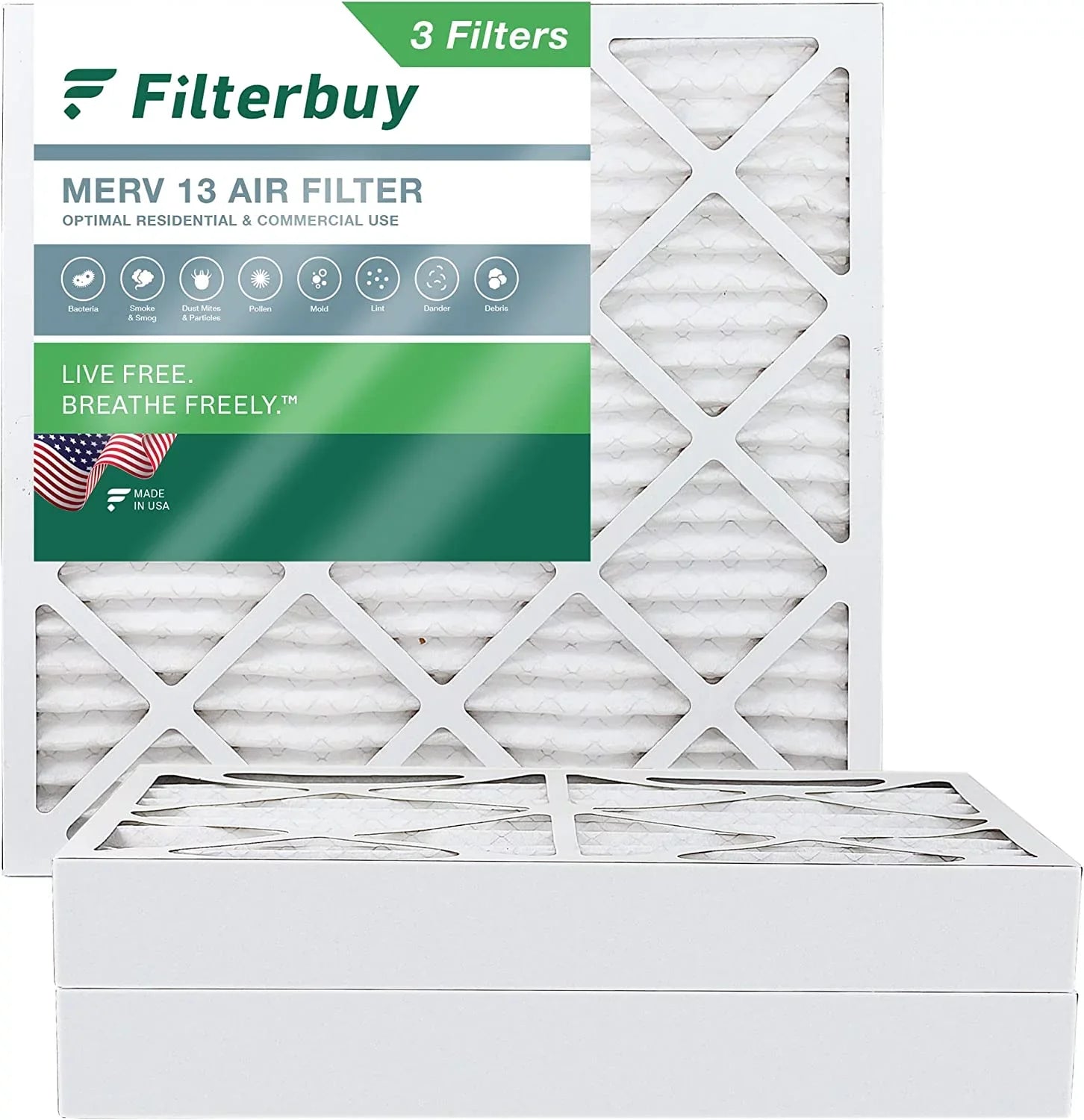 Filterbuy 20x20x4 MERV 13 Pleated HVAC AC Furnace Air Filters (3-Pack)
