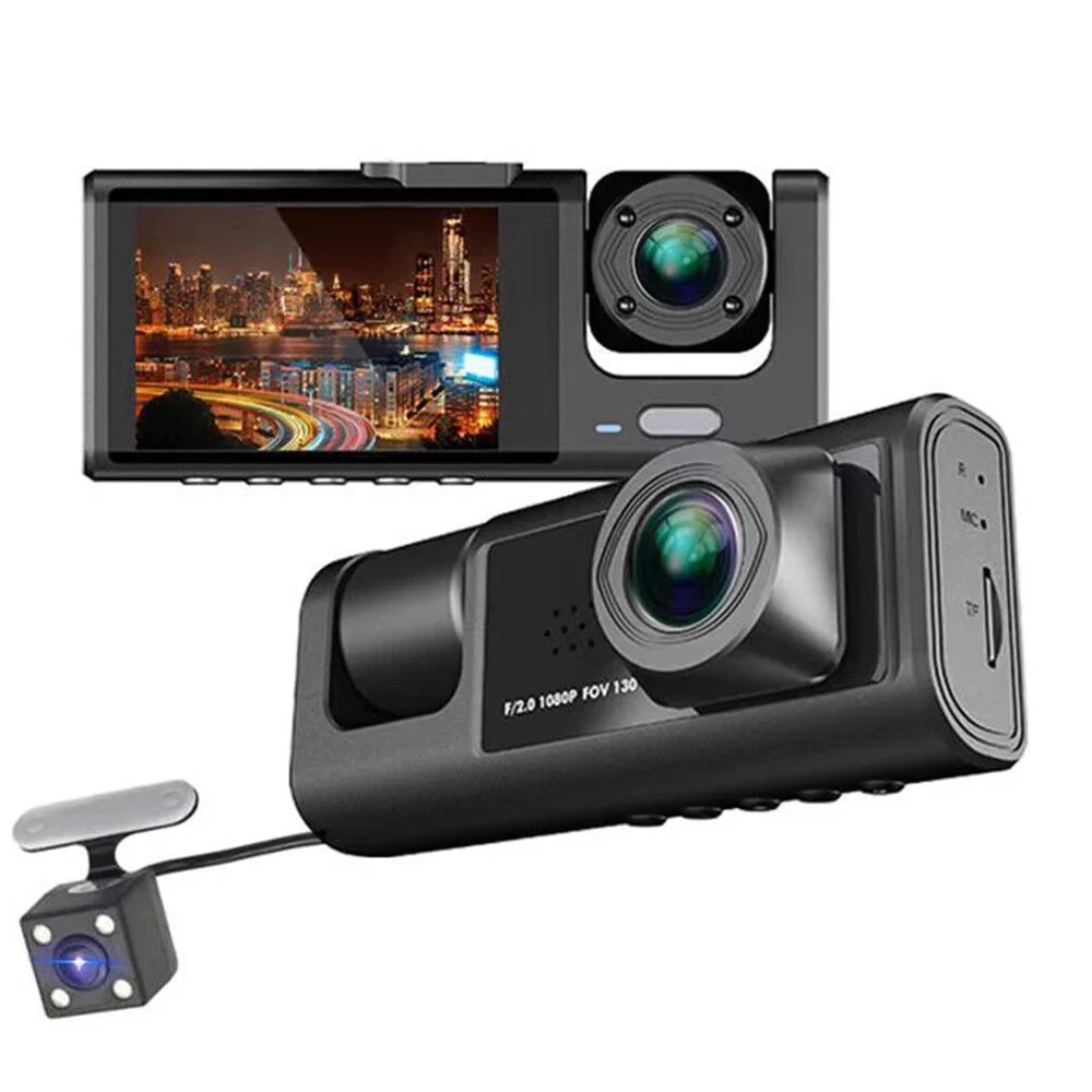 Kqiang HD 1080P Car Dual Lens Dash Cam Front/Rear/Inside Video Recorder Camera G-sensor
