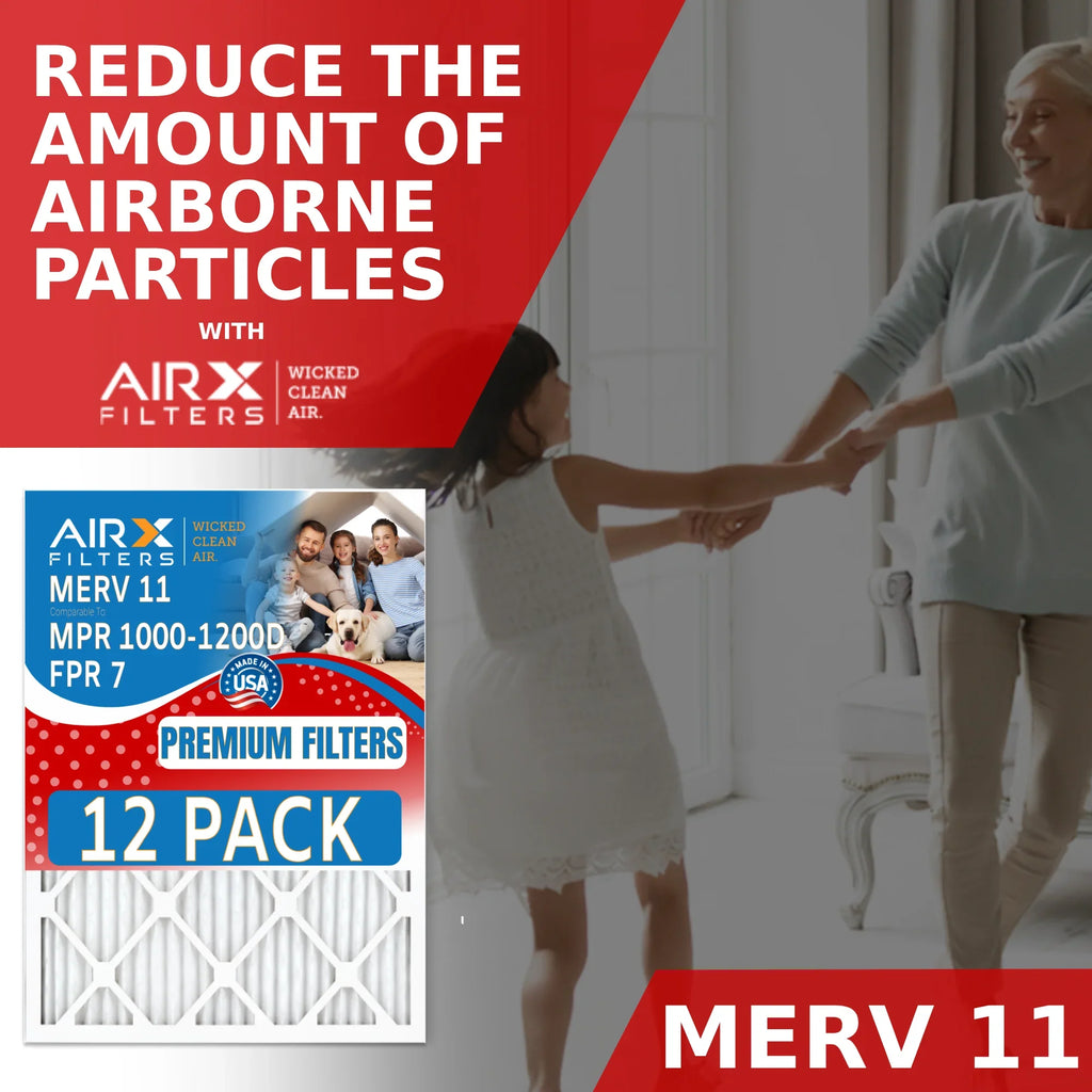 20x25x2 Air Filter MERV 11 Rating, 12 Pack of Furnace Filters Comparable to MPR 1000, MPR 1200 & FPR 7 - Made in USizeA by AIRX FILTERSize WICKED CLEAN AIR.