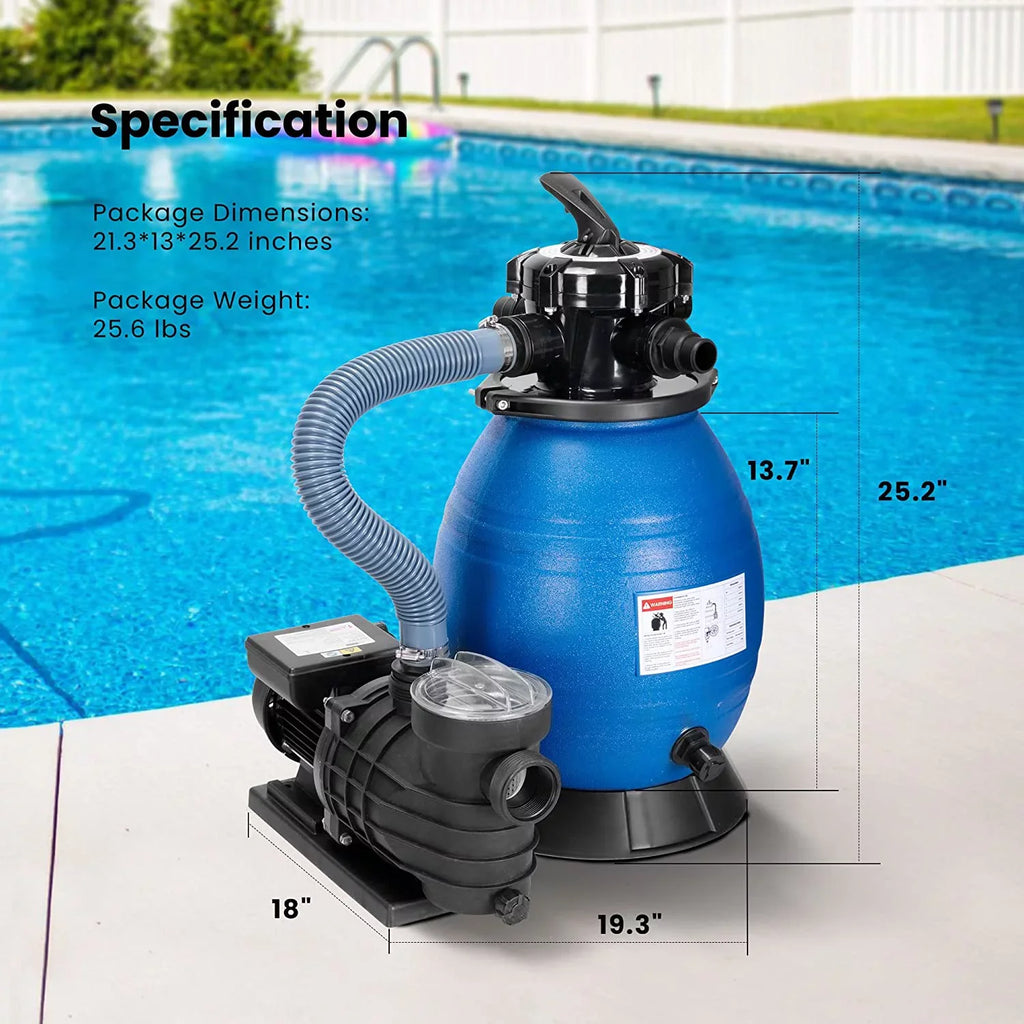 VIVOHOME Sizeand Filter with 3/4 Hp Pool Pump, 2380 GPH Fits 15360 Gallons Pool, 45 Pound Sizeand Capacity