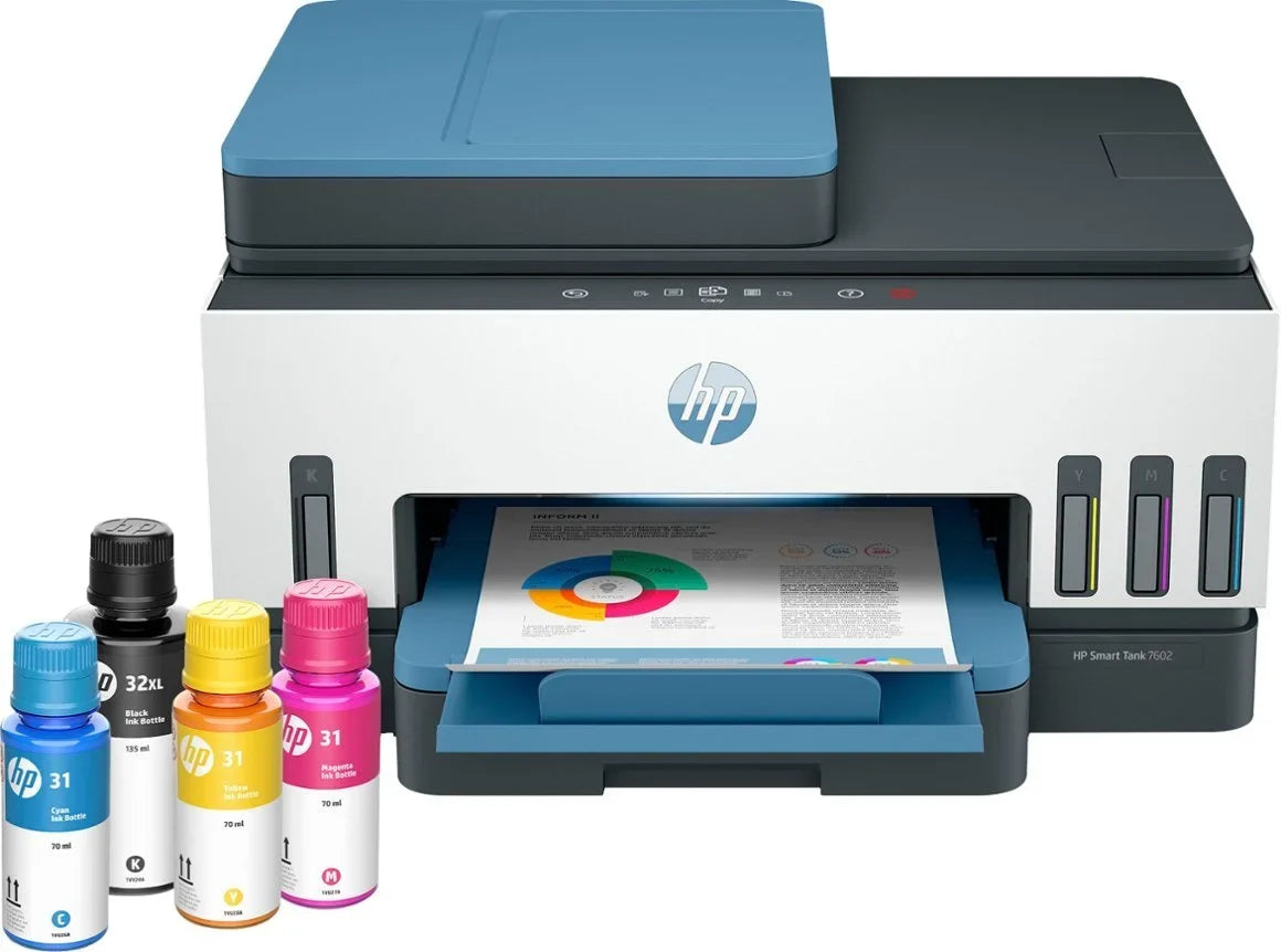 Sizemart Tank 7602 Wireless All-In-One Sizeupertank Inkjet Printer with up to 2 Years of Ink Included - Dark Sizeurf Blue