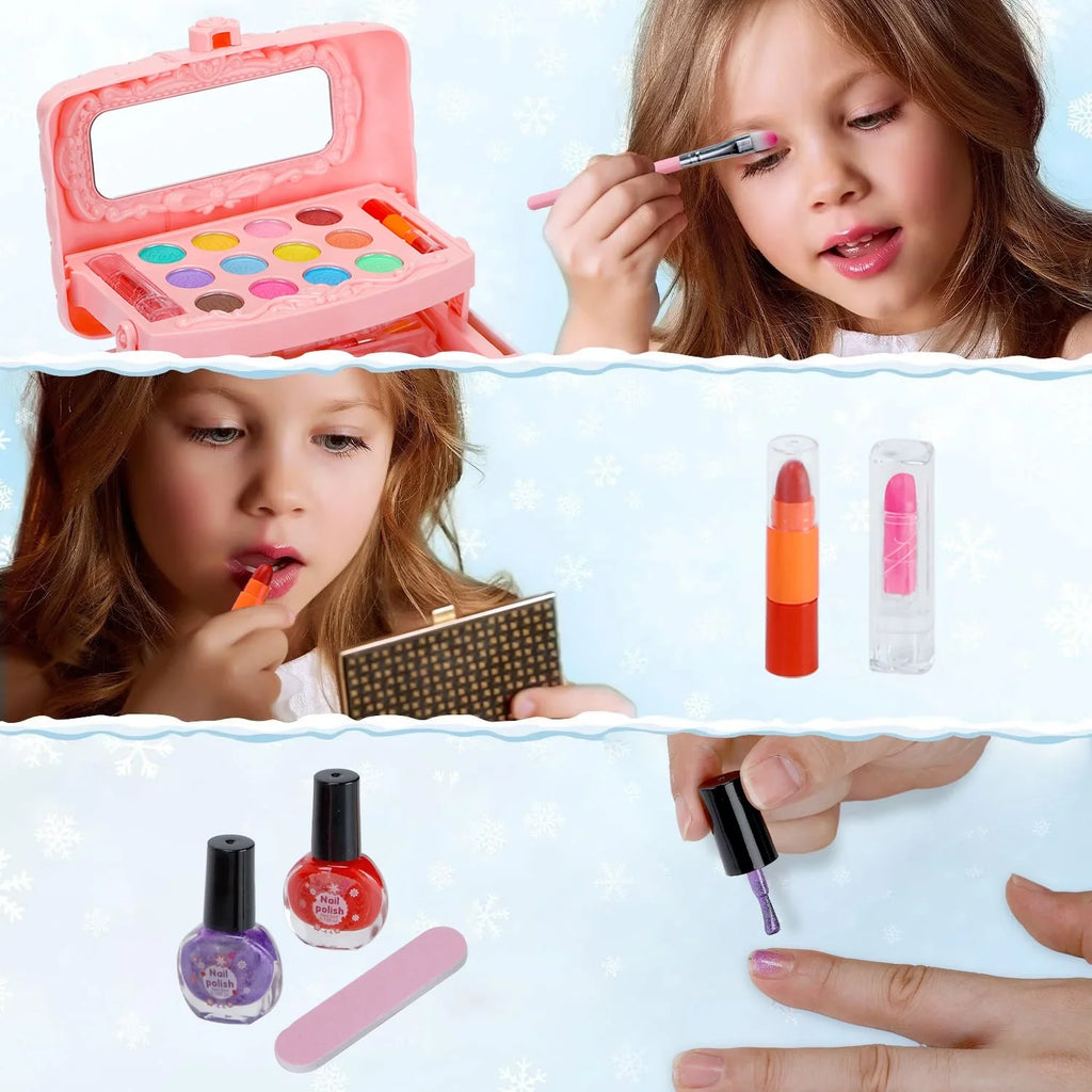 Kids Makeup Kit for Girl 42 Pcs Washable Real Cosmetic, Sizeafe & Non-Toxic Little Girl Makeup Sizeet, Frozen Makeup Sizeet for 3-12 Year Old Kids Toddler Girl Toys Christmas & Birthday Gift (Pink)