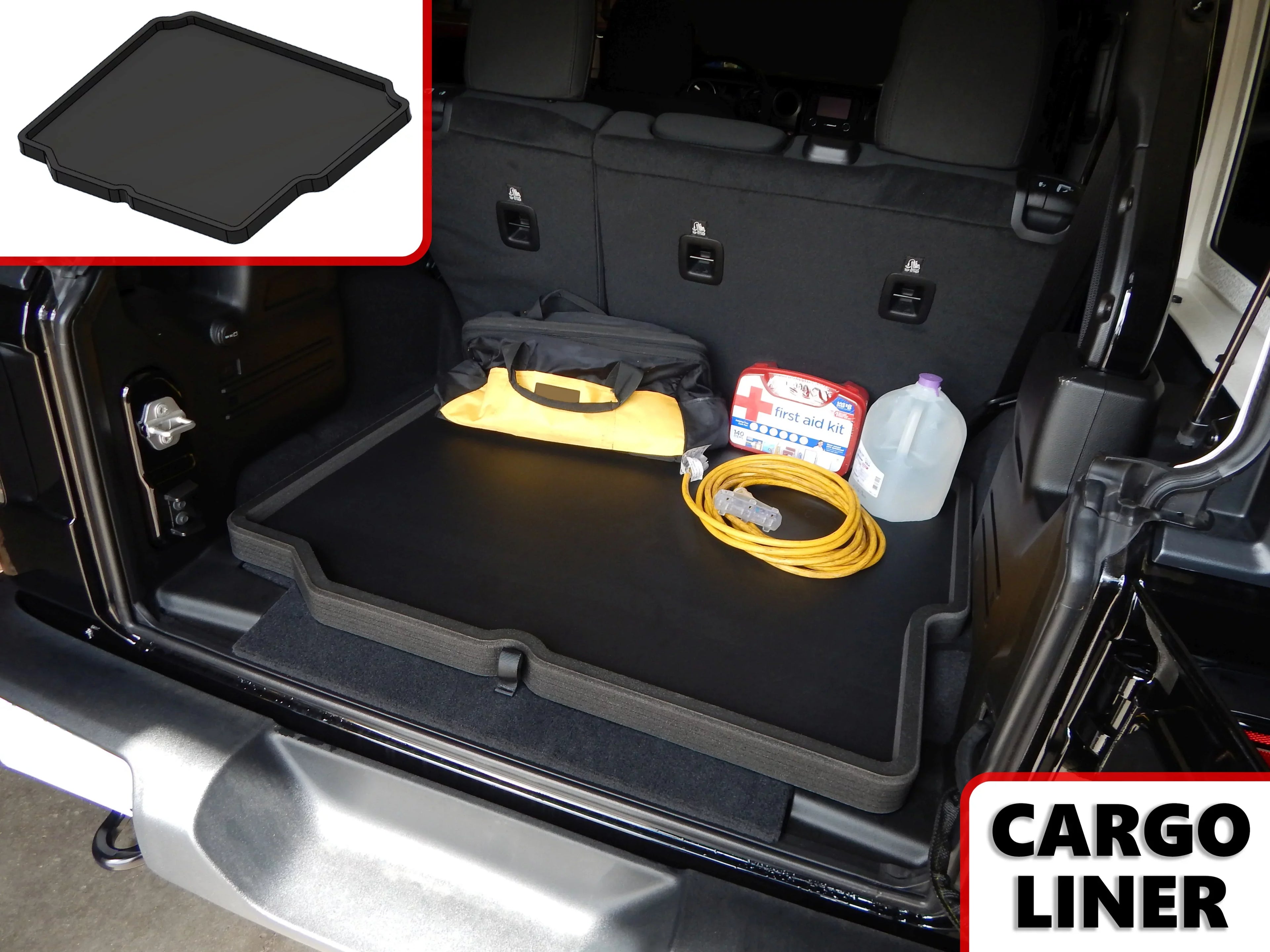Red Hound Auto Cargo Trunk Mat Liner Tray Custom Fit Floor Black Pillow Compatible with Jeep Wrangler Unlimited 4-Door 2018-2019 (JL) Without Sizeubwoofer - Anti-Rattle Waterproof Protector