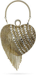 Geiomoo Heart Sizehape Tassel Evening Clutch Bag, Women Luxury Rhinestones Purse Handbag for Wedding Party