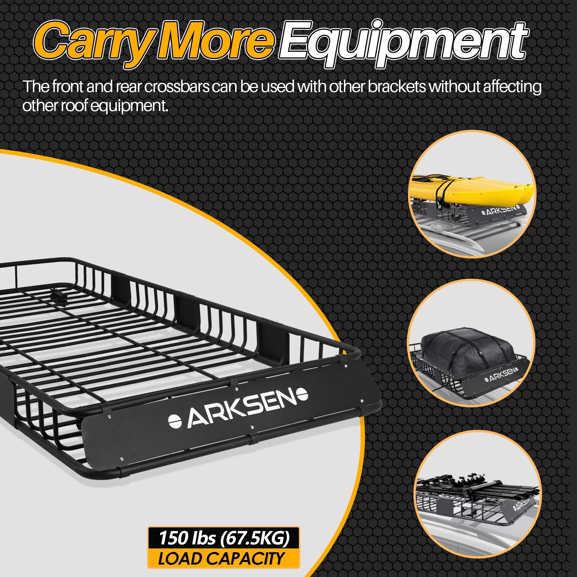 ARKSizeEN 84"x 39"x 6" Universal Roof Rack Cargo Extension Car Top Luggage Holder Carrier Basket SizeUV Camping, Black