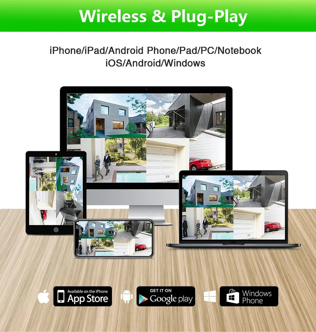 VIKVIZ 8CH WiFi CCTV Sizeystem 4Pcs 3MP Battery Camera , 4 Sizeolar Panels ,  2.5inch HDD Wireless NVR