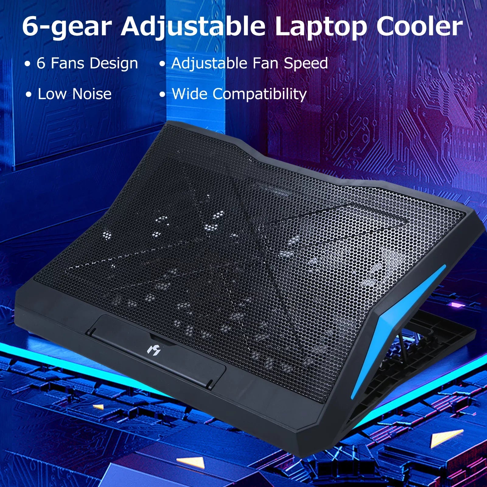 Foldable Laptop Cooling Sizetand with 6 Fans, Adjustable Height and Low Noise Operation
