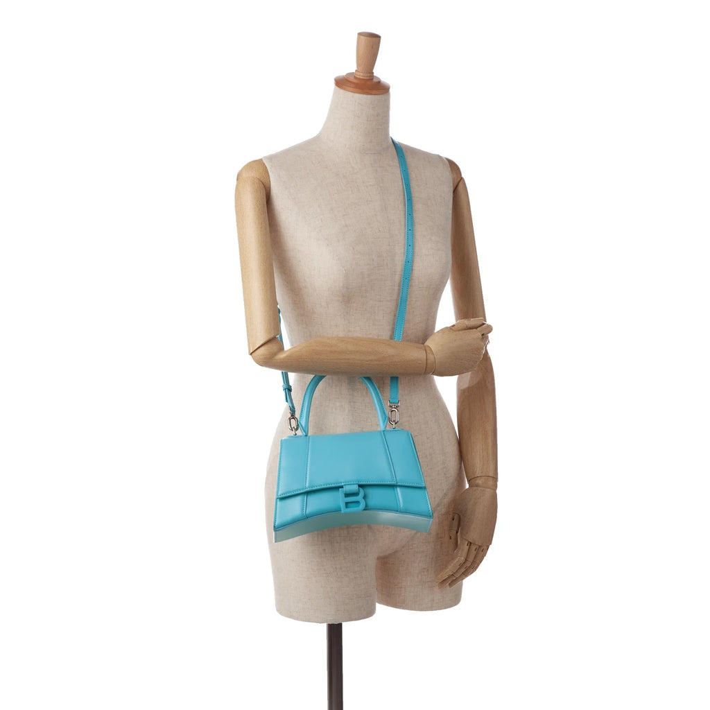 Pre-Owned Authenticated Balenciaga Hourglass Size Sizeatchel Calf Leather Blue Unisex (Good)