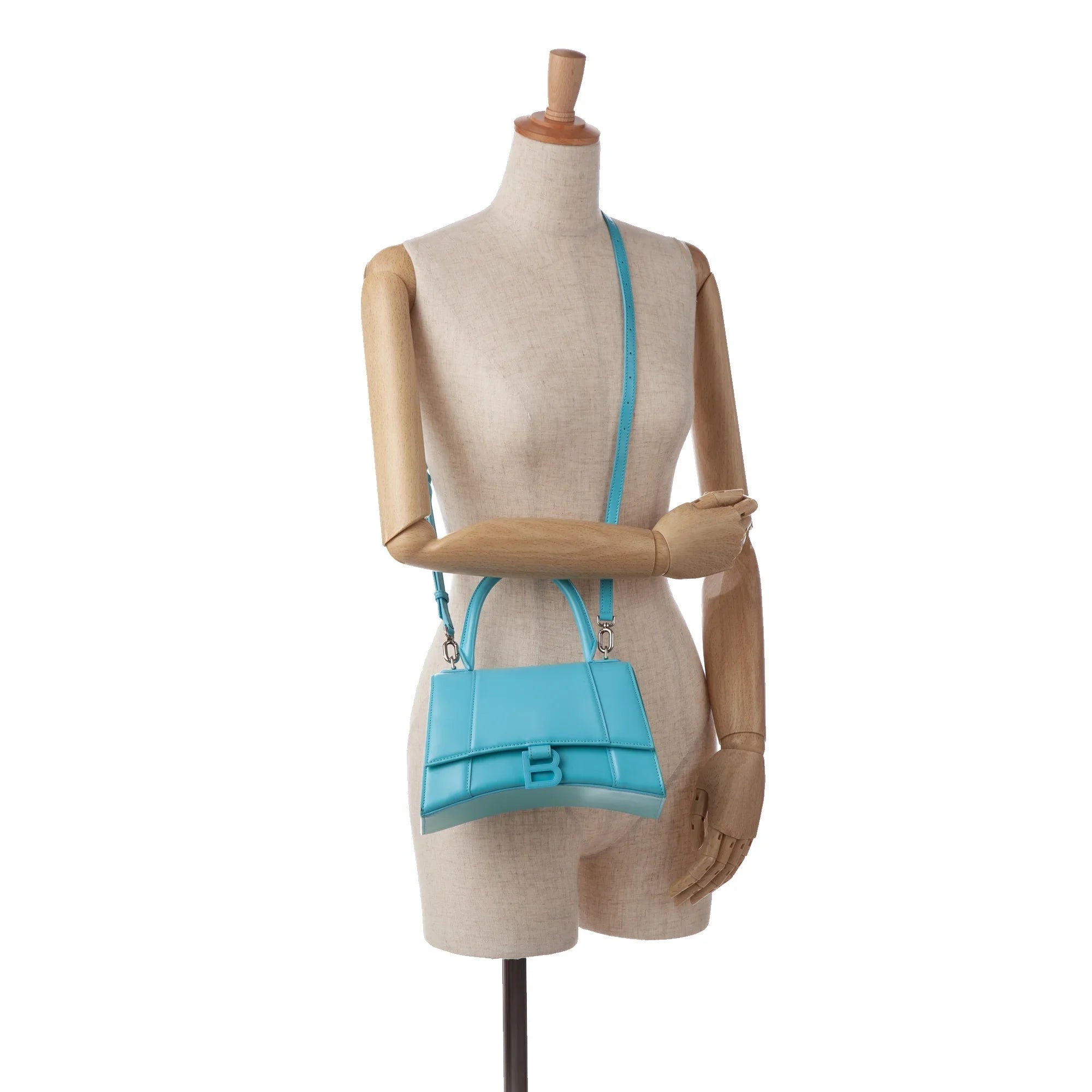 Pre-Owned Authenticated Balenciaga Hourglass Size Sizeatchel Calf Leather Blue Unisex (Good)