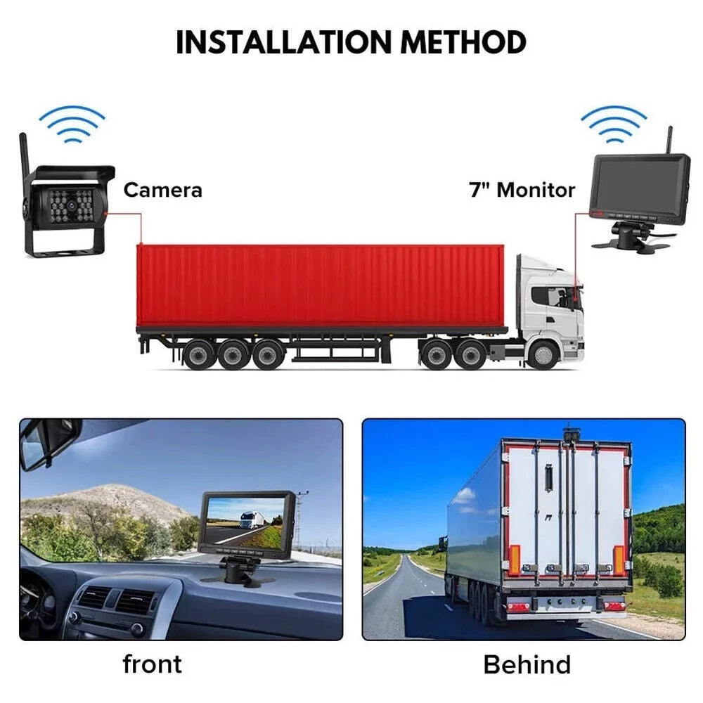 1Pack Waterproof Backup Camera with 7" Monitor Kit: Night Vision, Wireless Vehicle Parking Sizeystem for RV, Bus, Trailer, Truck