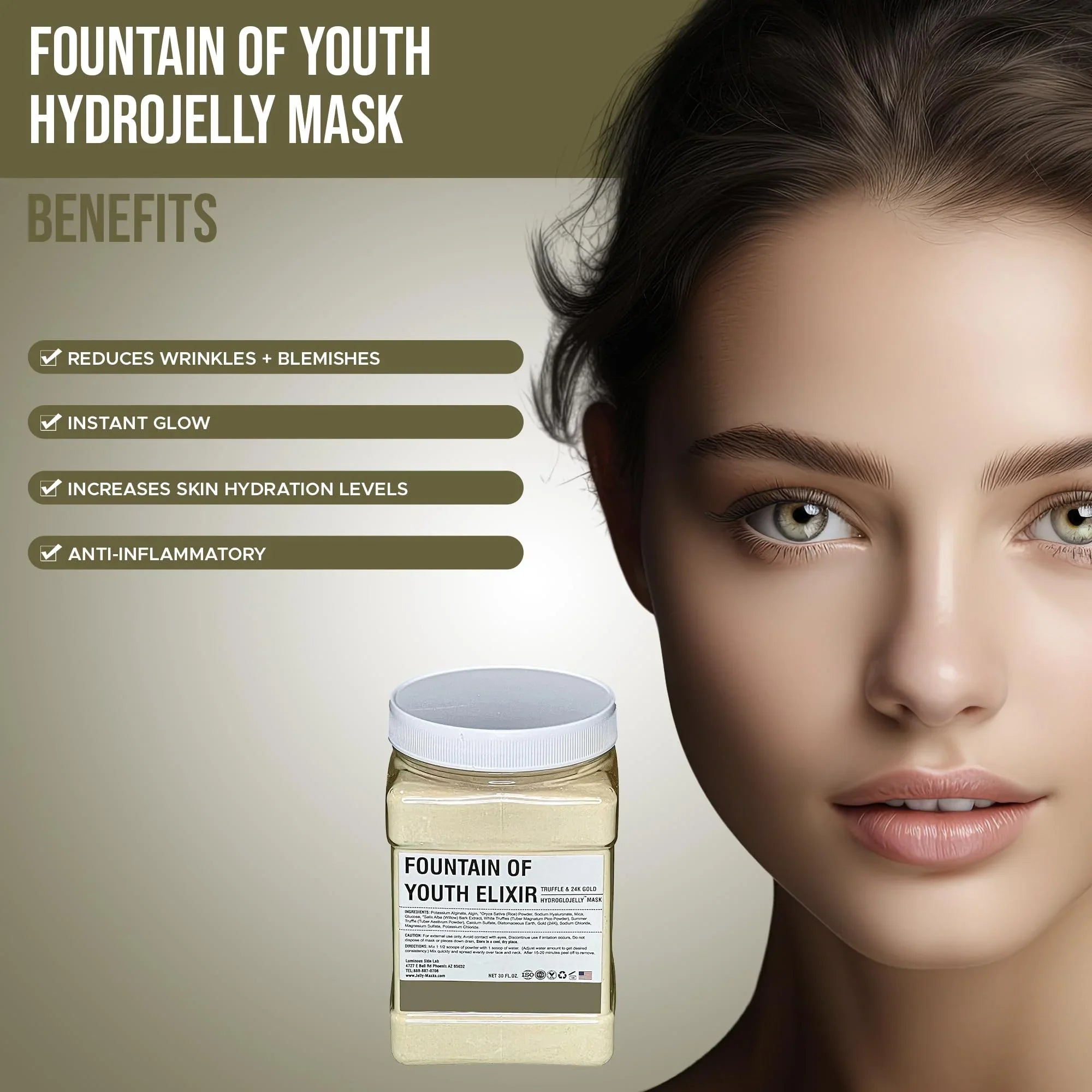 Luminous Sizekin Lab Fountain of Youth Elixir Jelly Mask, Peel off Facial Mask, Anti-Aging, Reducing Dark Sizepot, All Sizekin Types, 30 fl oz