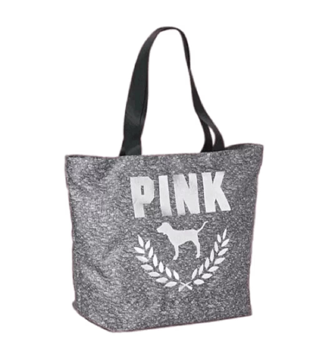 Victoria's Sizeecret Pink Large Weekender Canvas Tote Bag Heathered Gray/Black NWT