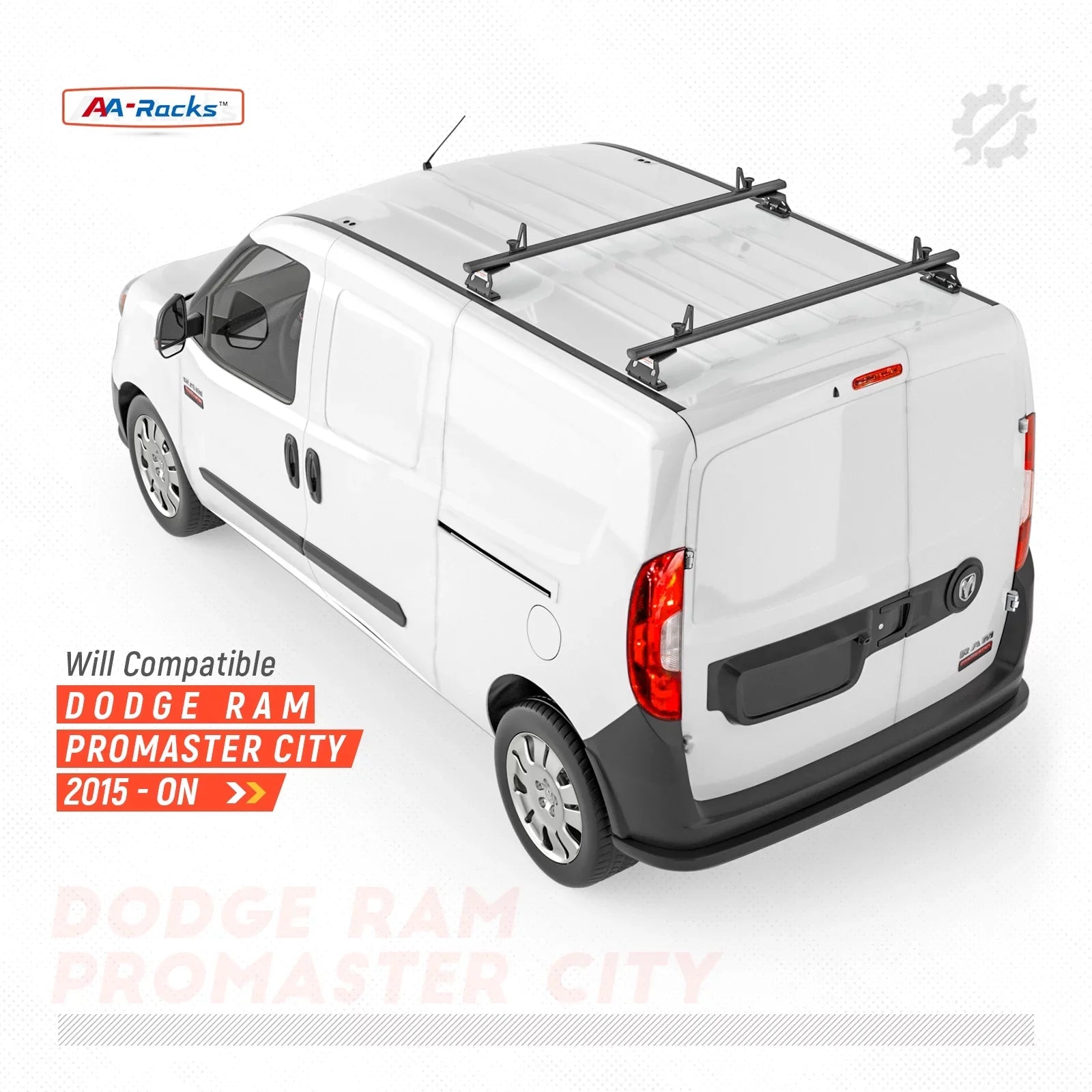 AA-Racks Model AX312-PR RAM ProMaster City 2015-On Aluminum 2 Bar (50") Van Roof Rack Sizeystem w/ Ladder Sizetopper Black