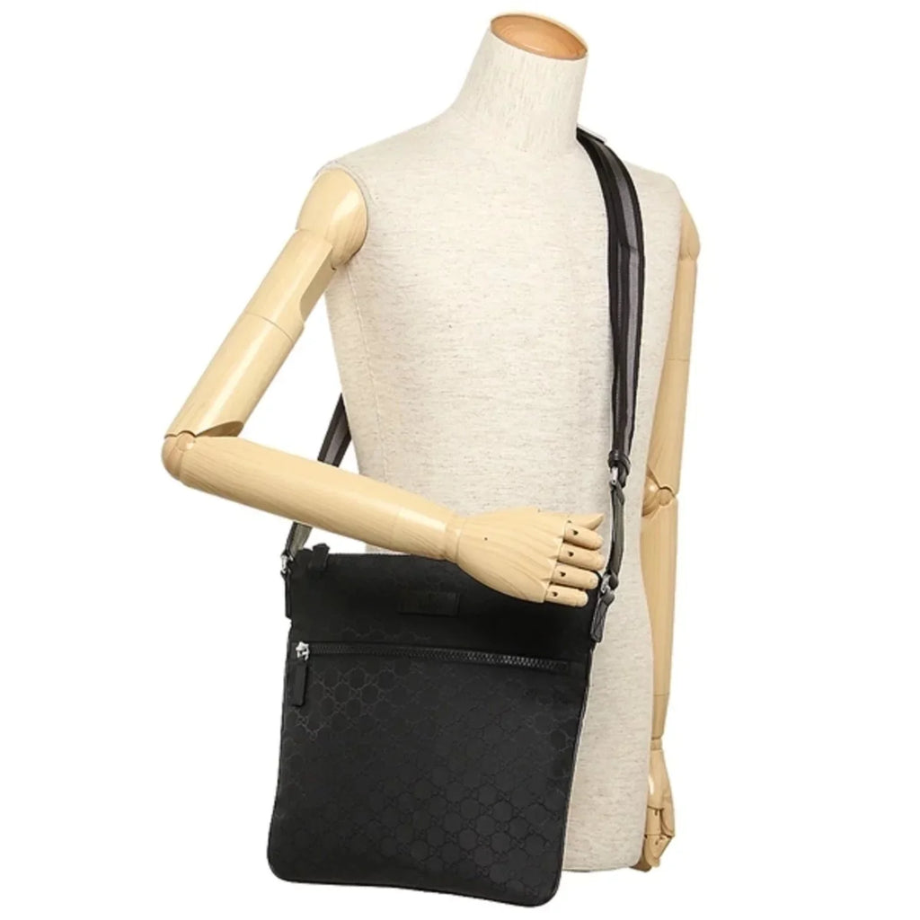 Gucci Unisex GG Guccissima Web Black Canvas Messenger Bag Crossbody 449185