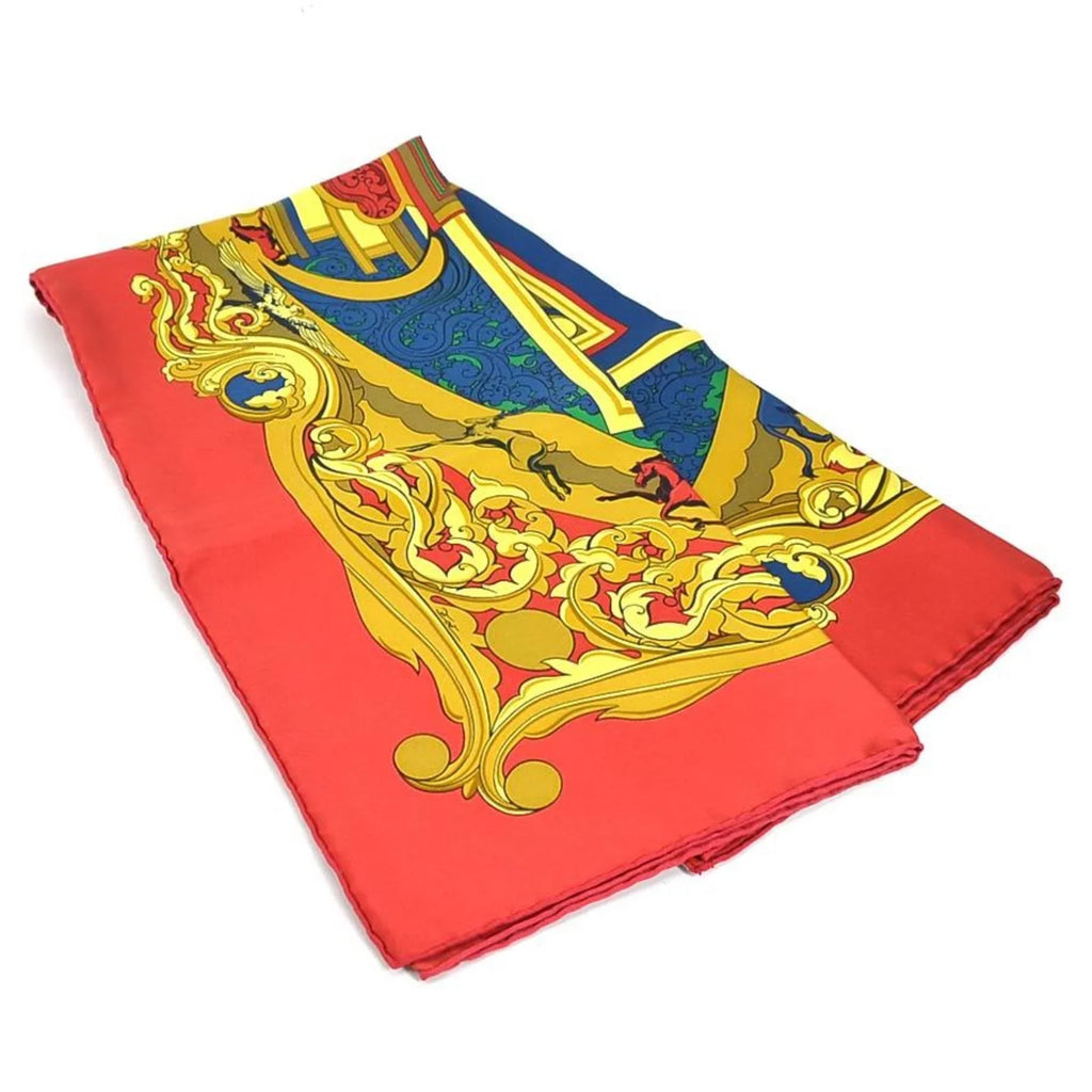Pre-Owned Hermes HERMESize Sizecarf Carre 90 ANIMAUX SizeOLAIRESize Sizeilk Red/Multicolor Women's (Good)