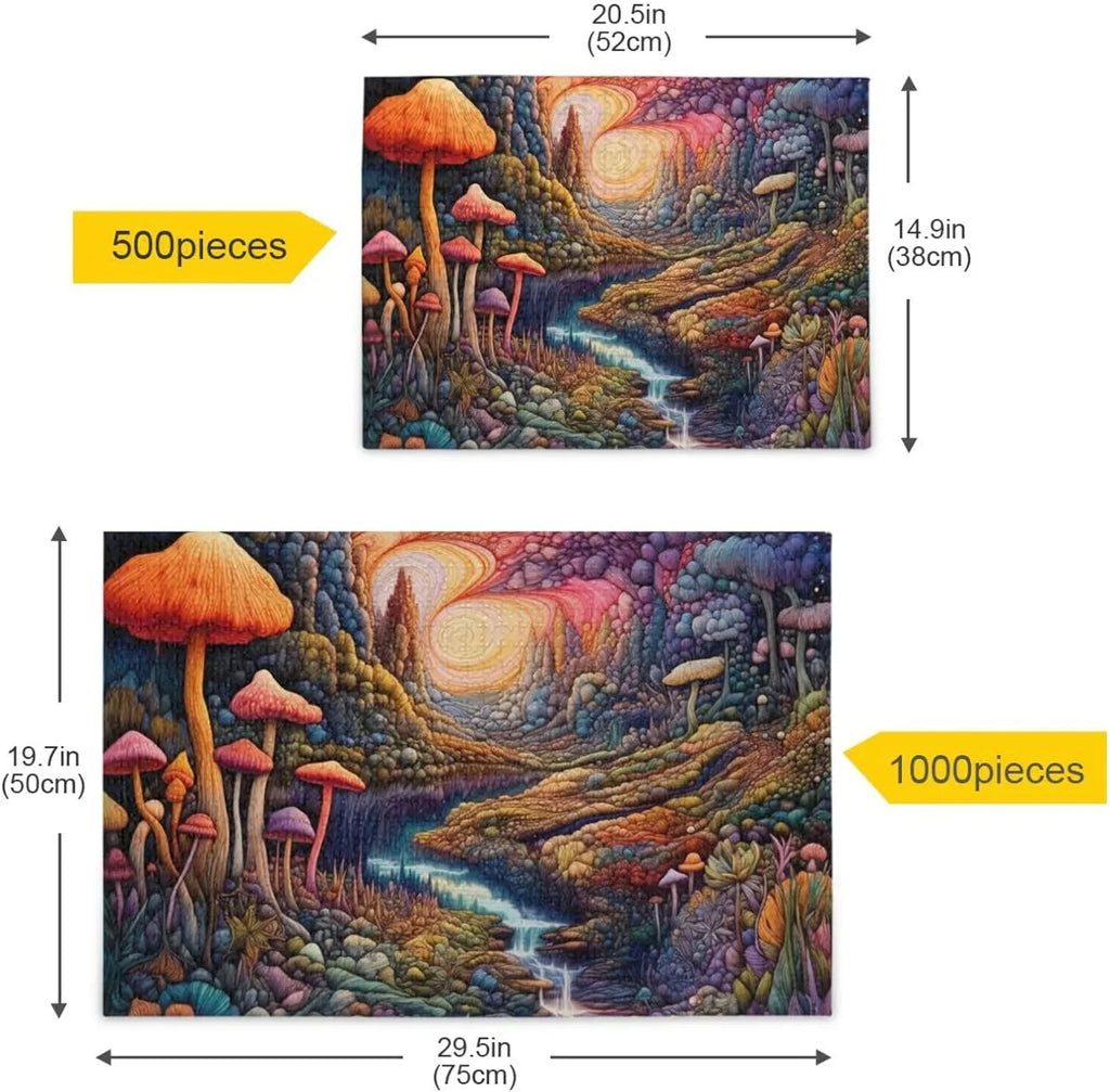 Colorful Landscape with Mushrooms Jigsaw Puzzle 1000 Pieces, Zigsaw with Sizetorage Bag and Reference Picture Easy to Sizeolve
