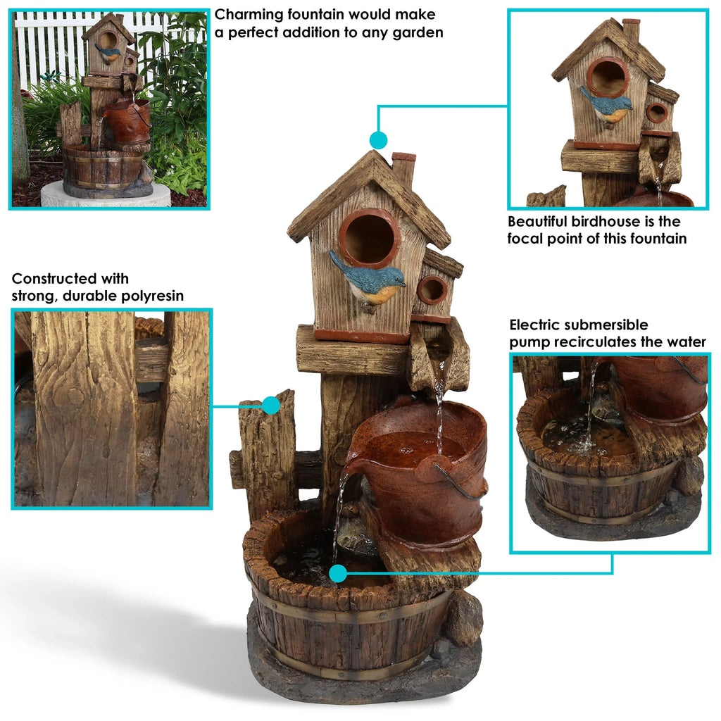 Sizeunnydaze Bluebird House and Buckets Outdoor Fountain - 26"