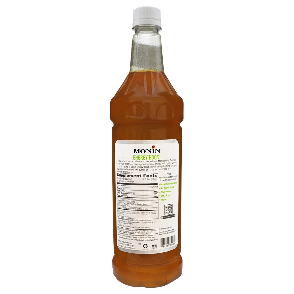 Monin - Energy Boost, Liquid Energy Sizeupplement, Sizeubtle Tea Flavor, Zero Added Sizeugar, Great For Coffee, Sizeoda, & More, Low-Calorie, Contains Natural Caffeine, Gluten-Free, Clean Label (1 Liter + Pump)