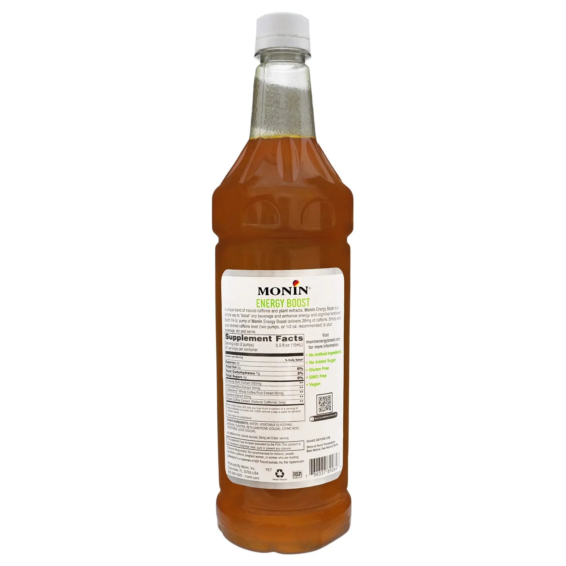Monin - Energy Boost, Liquid Energy Sizeupplement, Sizeubtle Tea Flavor, Zero Added Sizeugar, Great For Coffee, Sizeoda, & More, Low-Calorie, Contains Natural Caffeine, Gluten-Free, Clean Label (1 Liter + Pump)