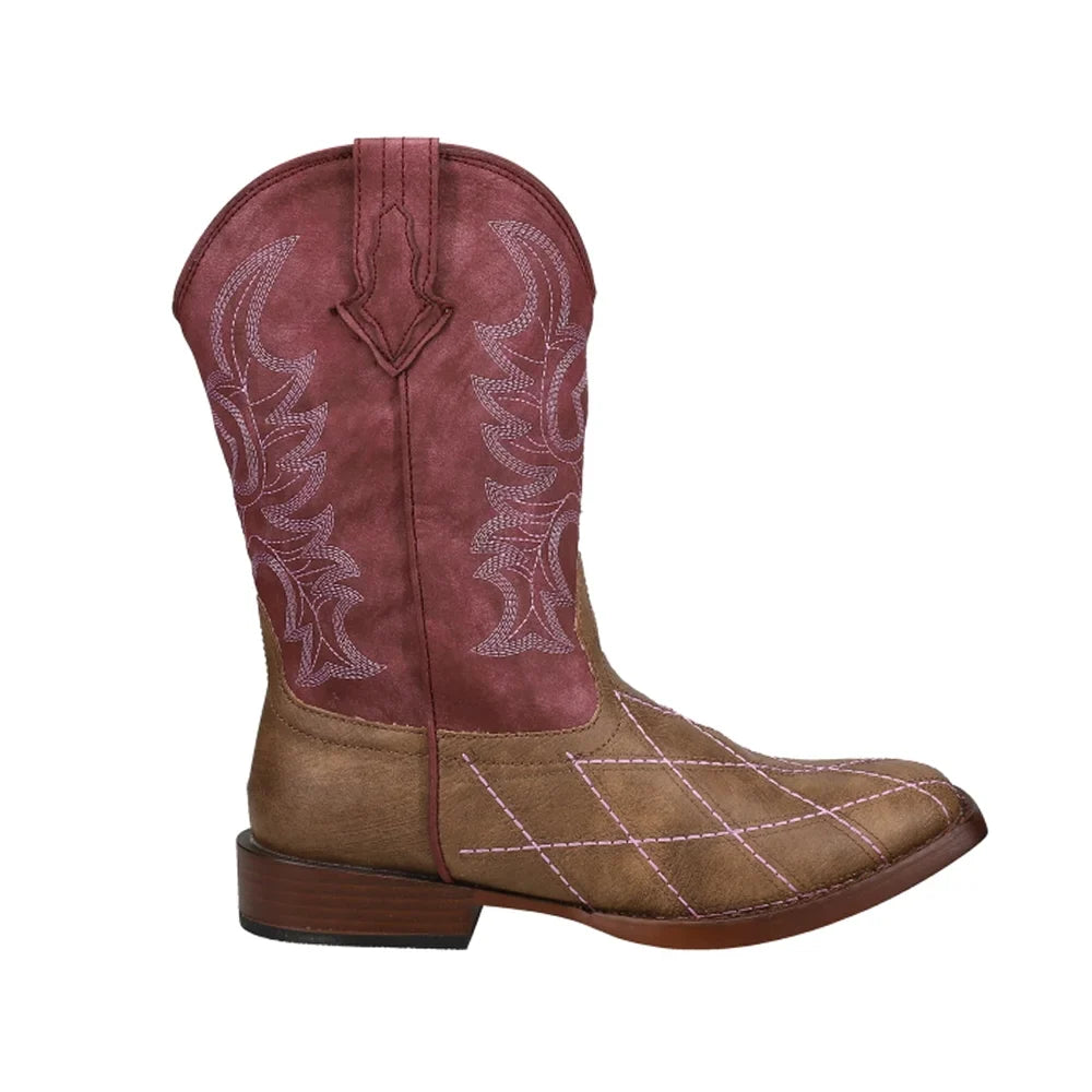Roper  Kids Girls Cross Cut Round Toe    Western Cowboy Boots   Mid-Calf