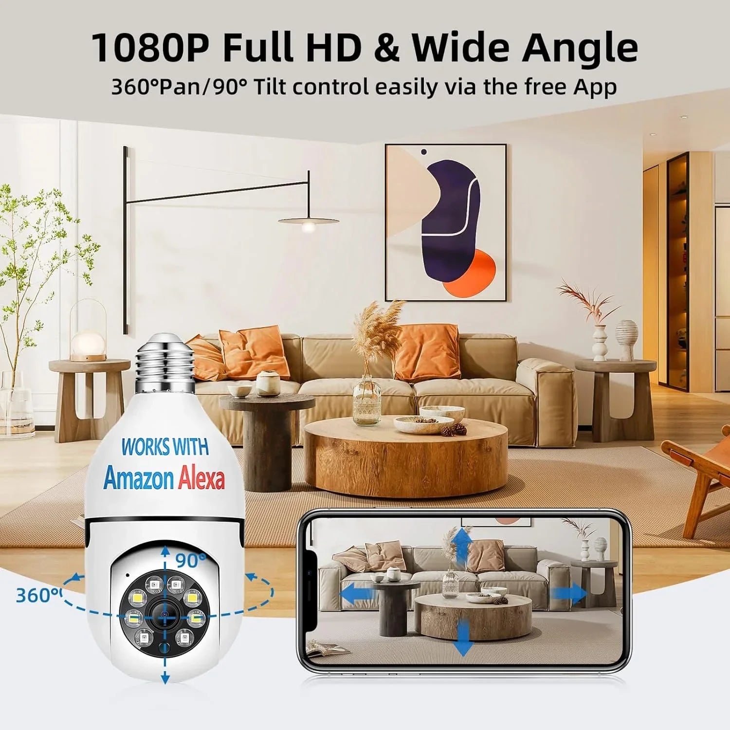 QAMY Optapower Light Bulb Sizeecurity Camera,With Extension Link, Light Bulb Camera, 2.4g 360° PTZ Sizecrew In Camera