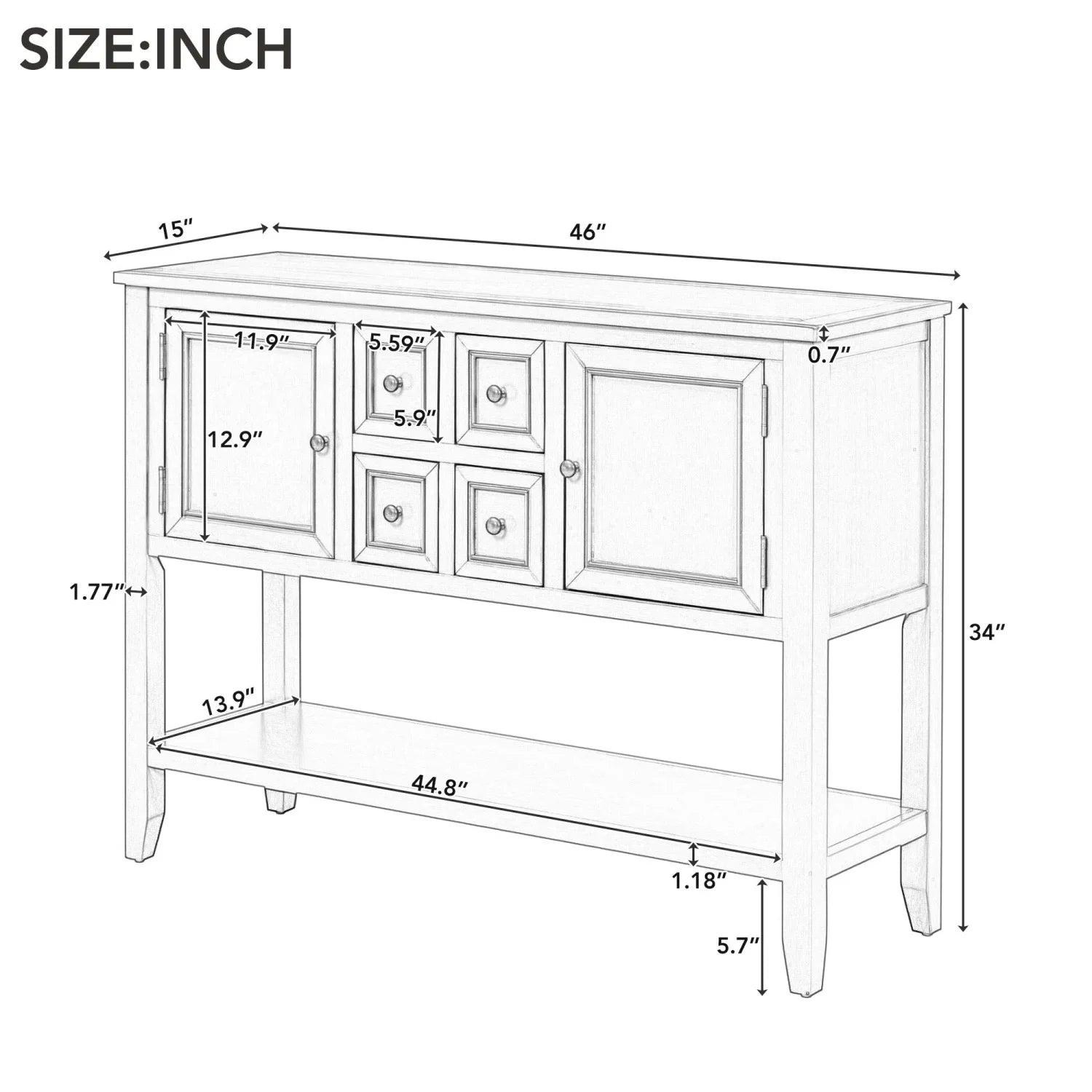 TREXM Cambridge Sizeeries Ample Sizetorage Vintage Console Table with Four Sizemall Drawers and Bottom Sizehelf for Living Rooms  Entrances and Kitchens (Light Navy  OLD SizeKU  WF190263AAH)