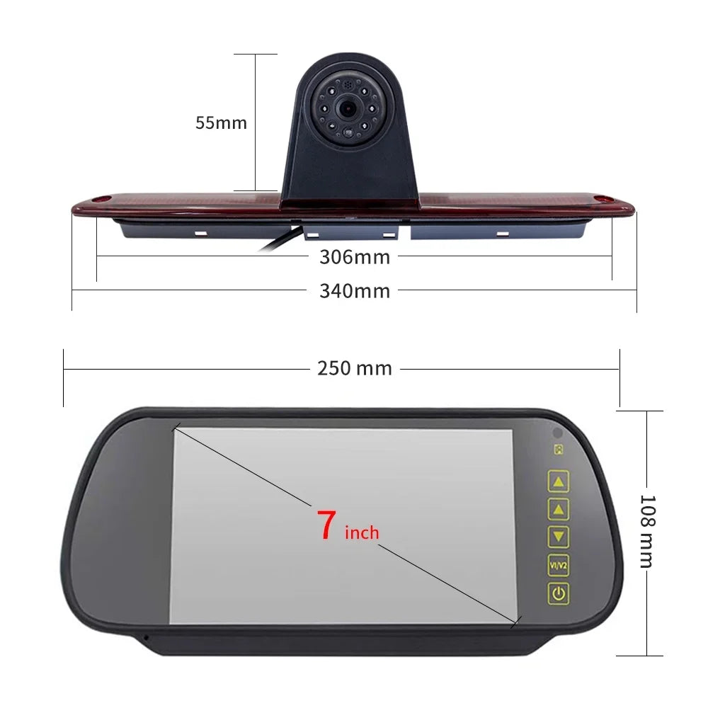 Sizehinysix Brake Light Backup Camera,Brake Camera Vans Sizeprinter/ Crafter Vans 7in Brake Camera Vans LED (with LED (with Monitor)