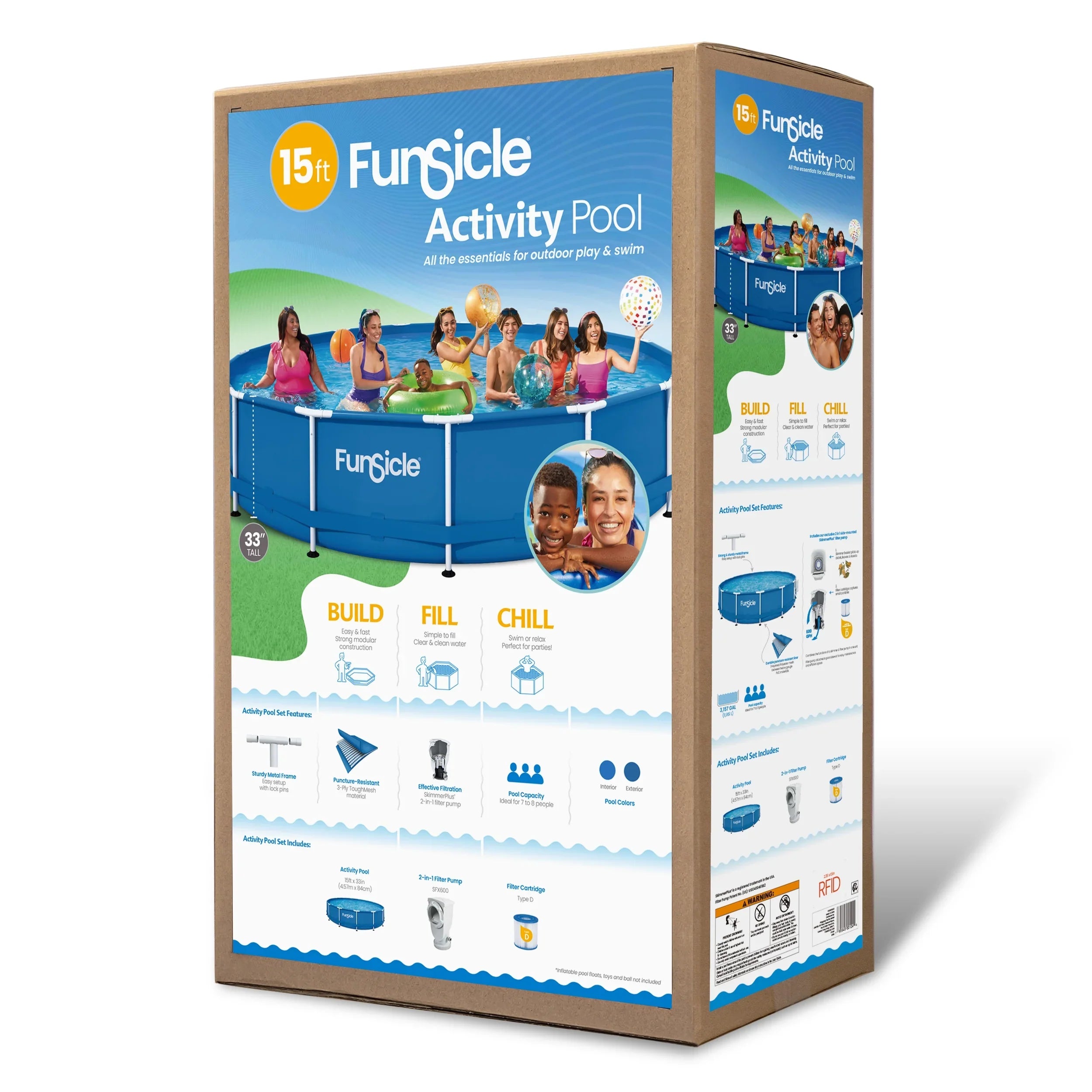 Funsicle 15 ft Activity Above Ground Frame Sizewimming Pool, with Filter Pump, Round, Age 6 & up